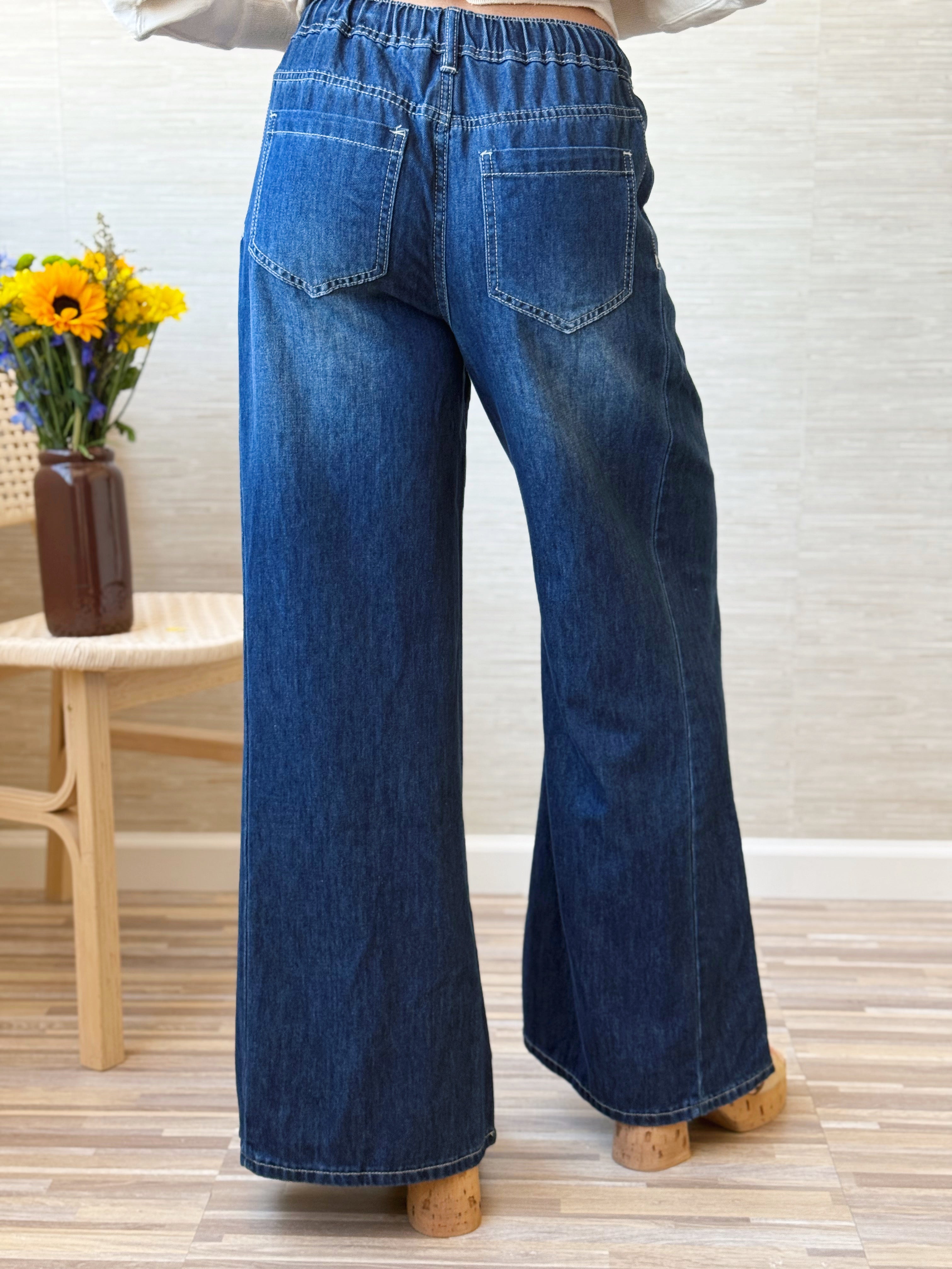 Hayride Wide Leg Pant - DARK DENIM - willows clothing WIDE LEG