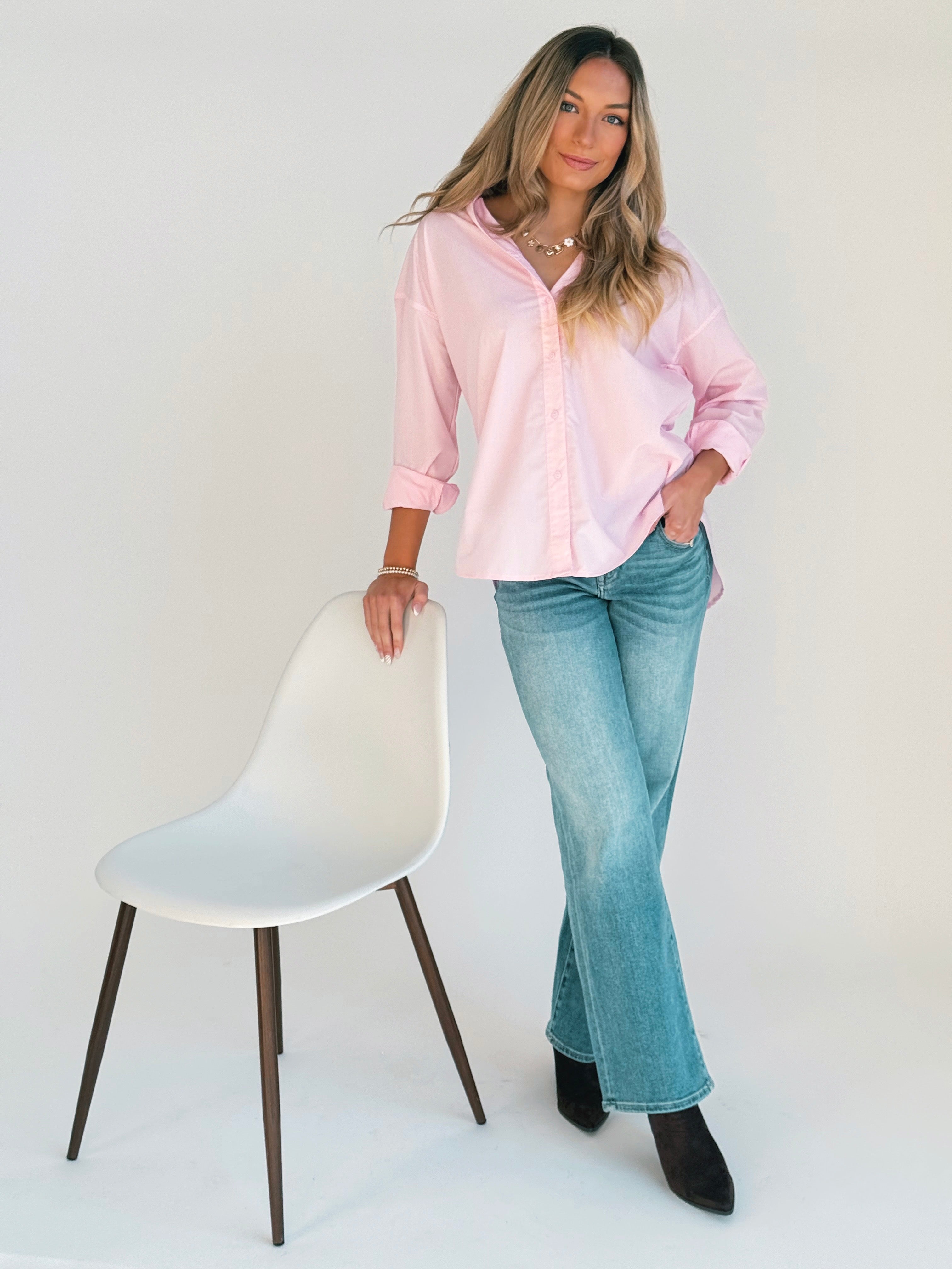 Head Over Heels Blouse - BABY PINK - willows clothing L/S SHIRT