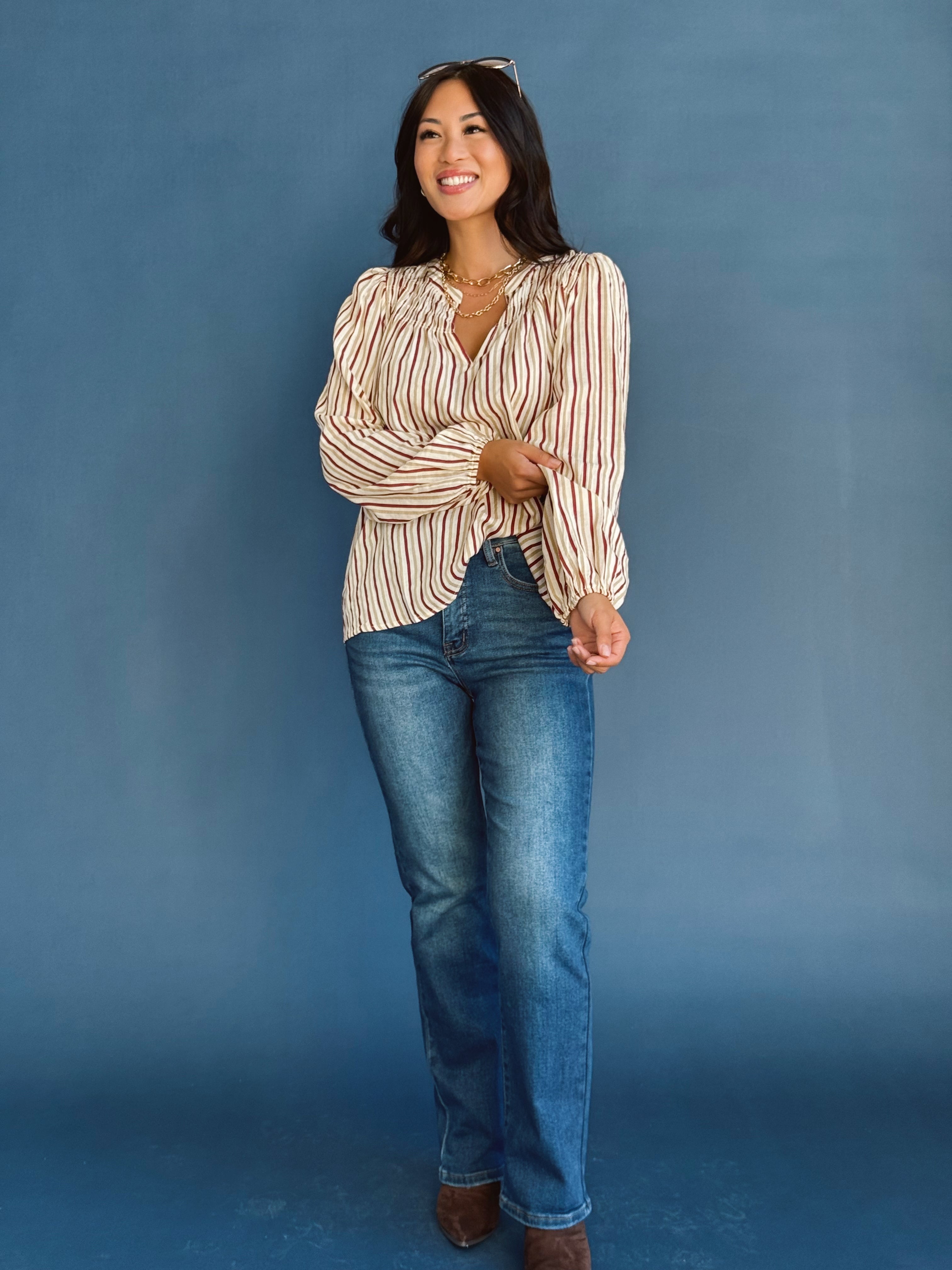 Heidi Blouse - WINE/TAUPE - willows clothing BLOUSE