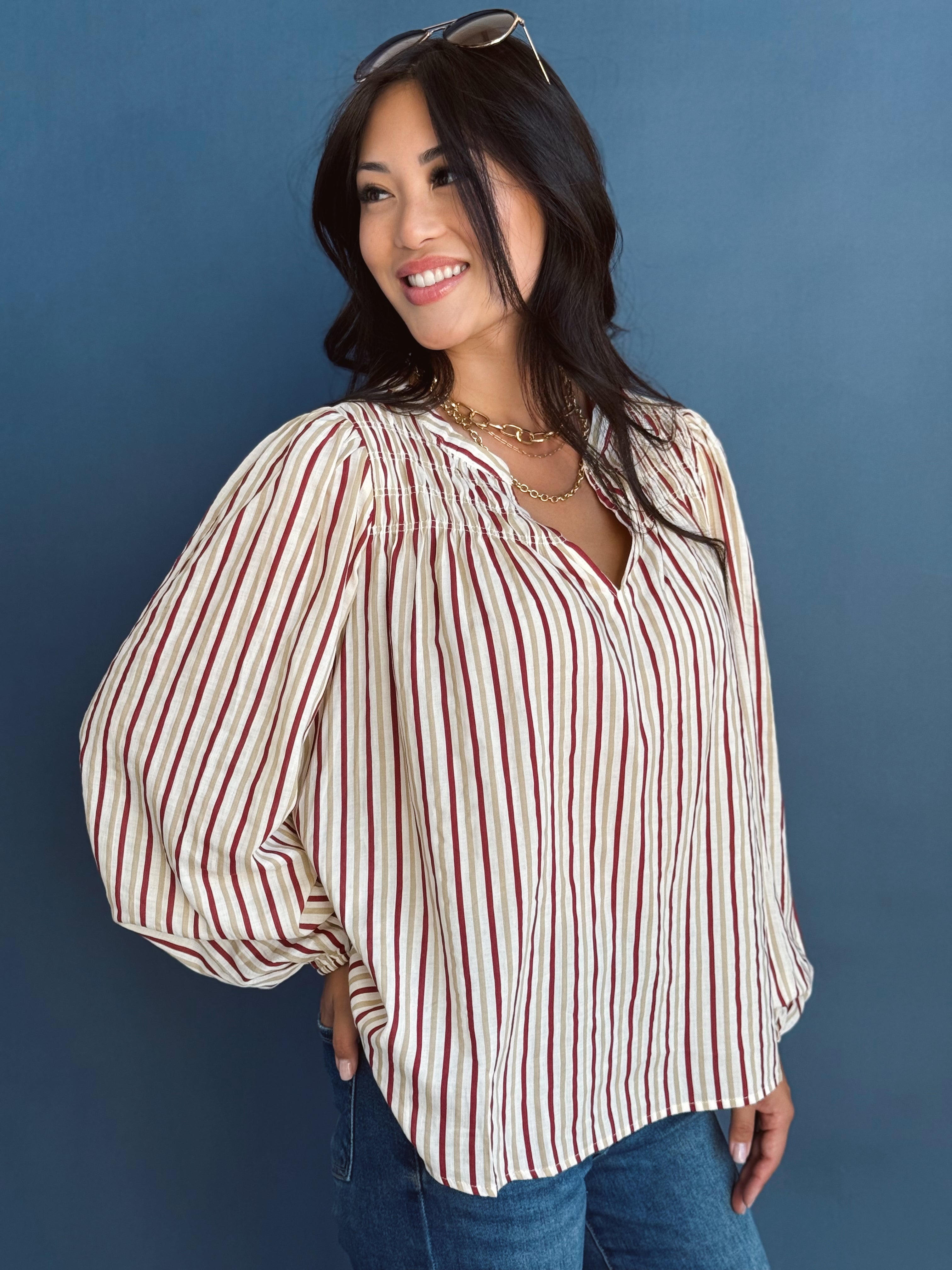 Heidi Blouse - WINE/TAUPE - willows clothing BLOUSE