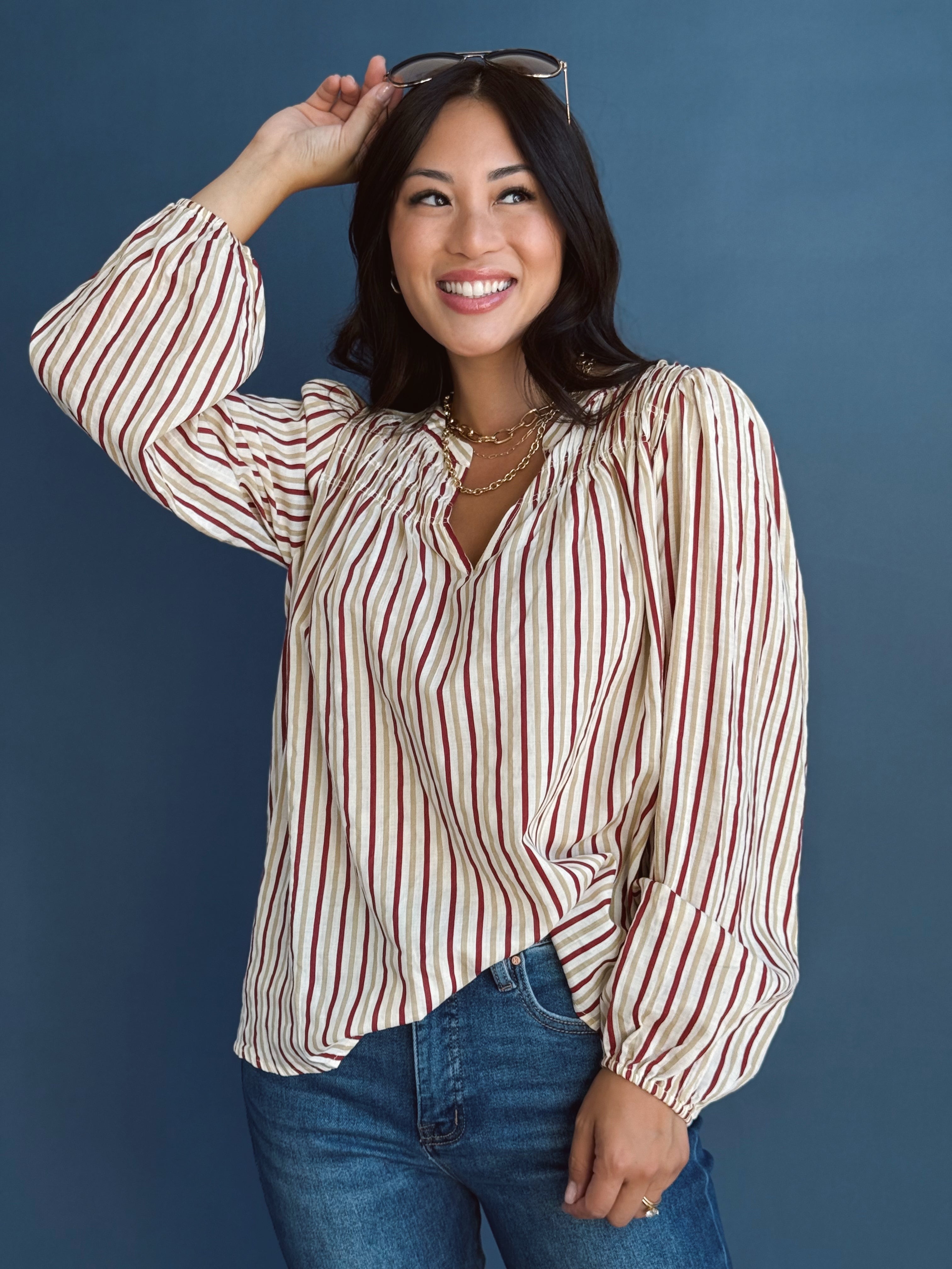 Heidi Blouse - WINE/TAUPE - willows clothing BLOUSE