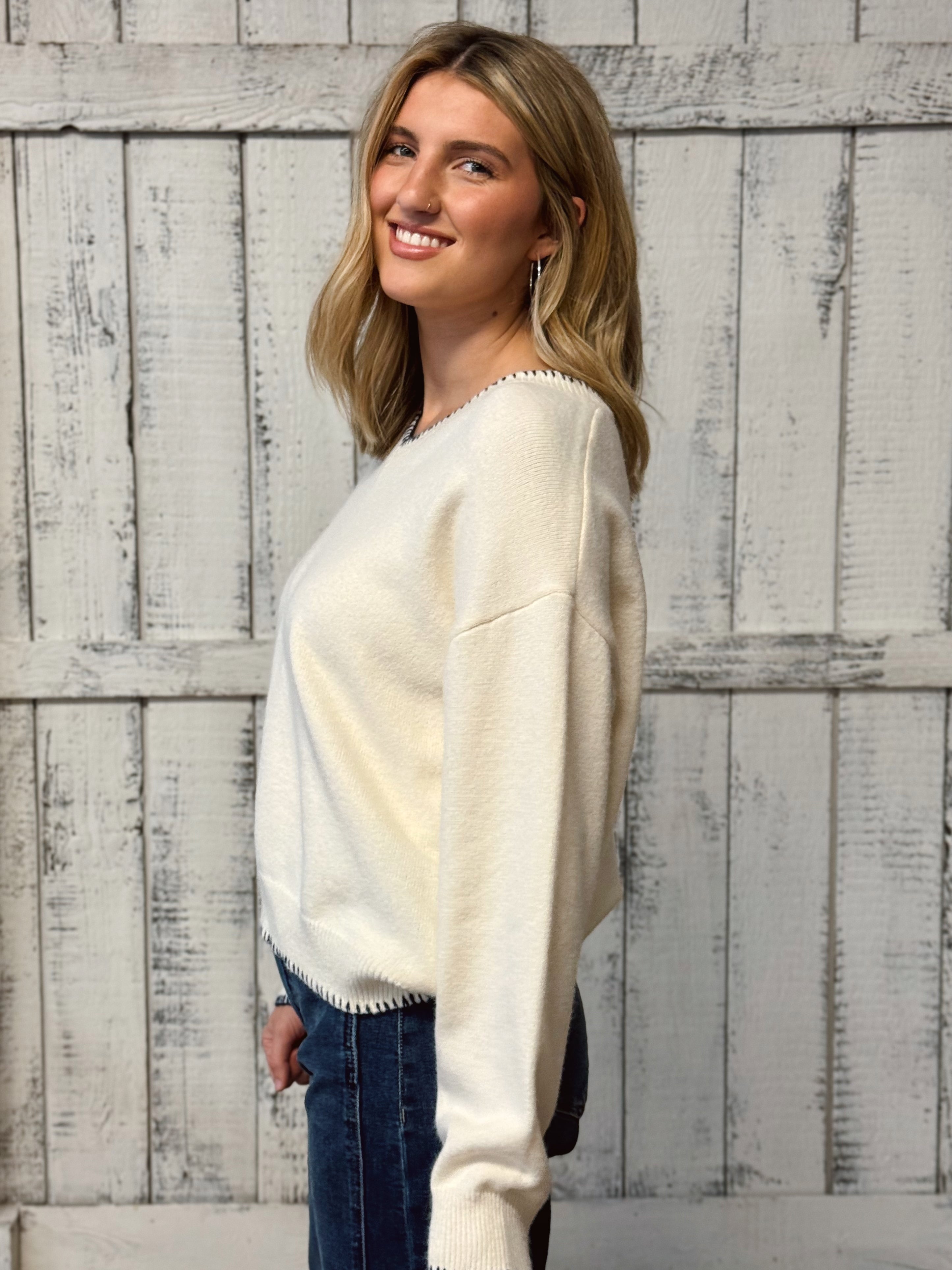 Helen Sweater - WHITE/NAVY - willows clothing SWEATER