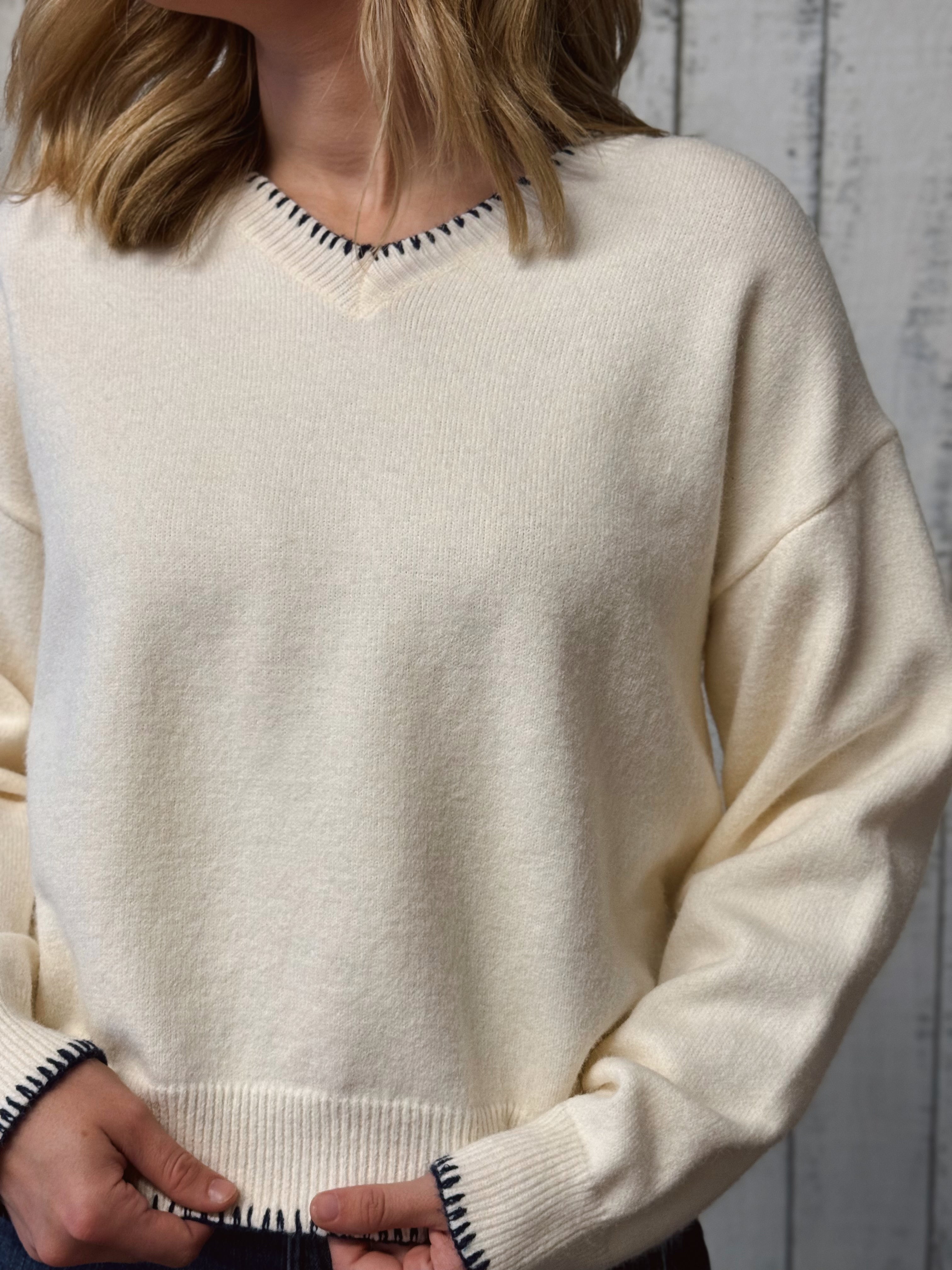 Helen Sweater - WHITE/NAVY - willows clothing SWEATER