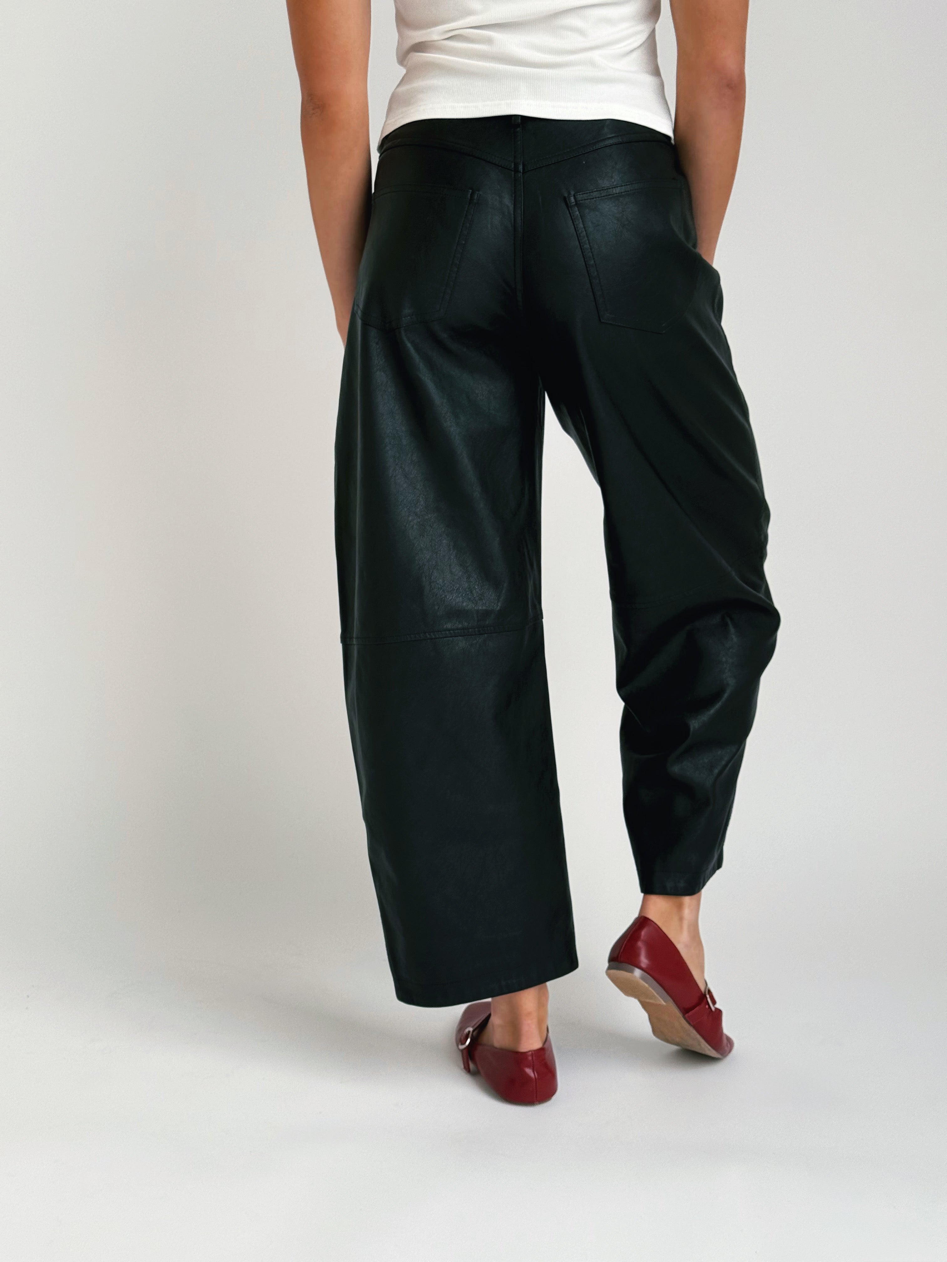 Hera Leather Barrel Pants - BLACK - willows clothing PANTS
