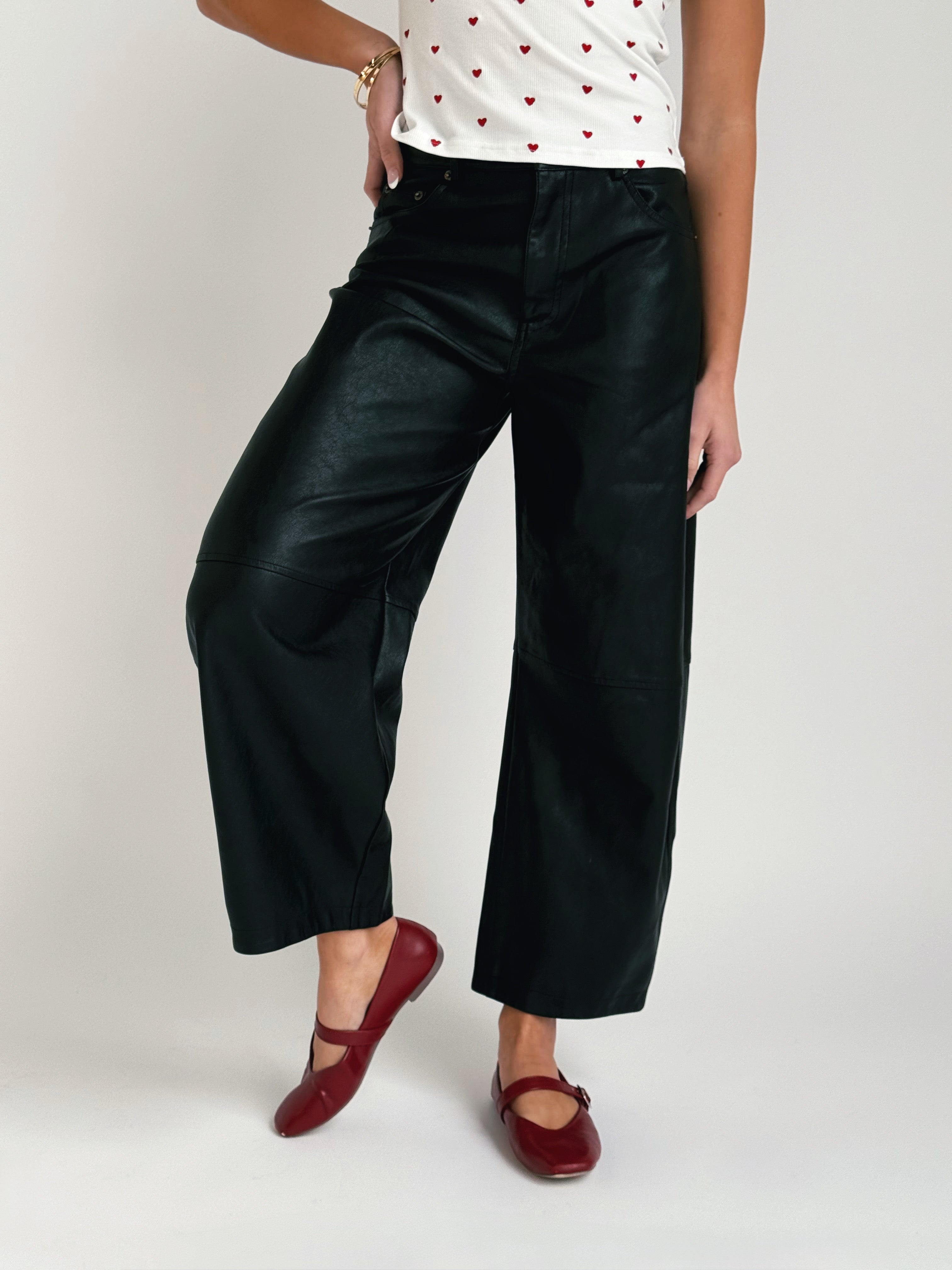 Hera Leather Barrel Pants - BLACK - willows clothing PANTS