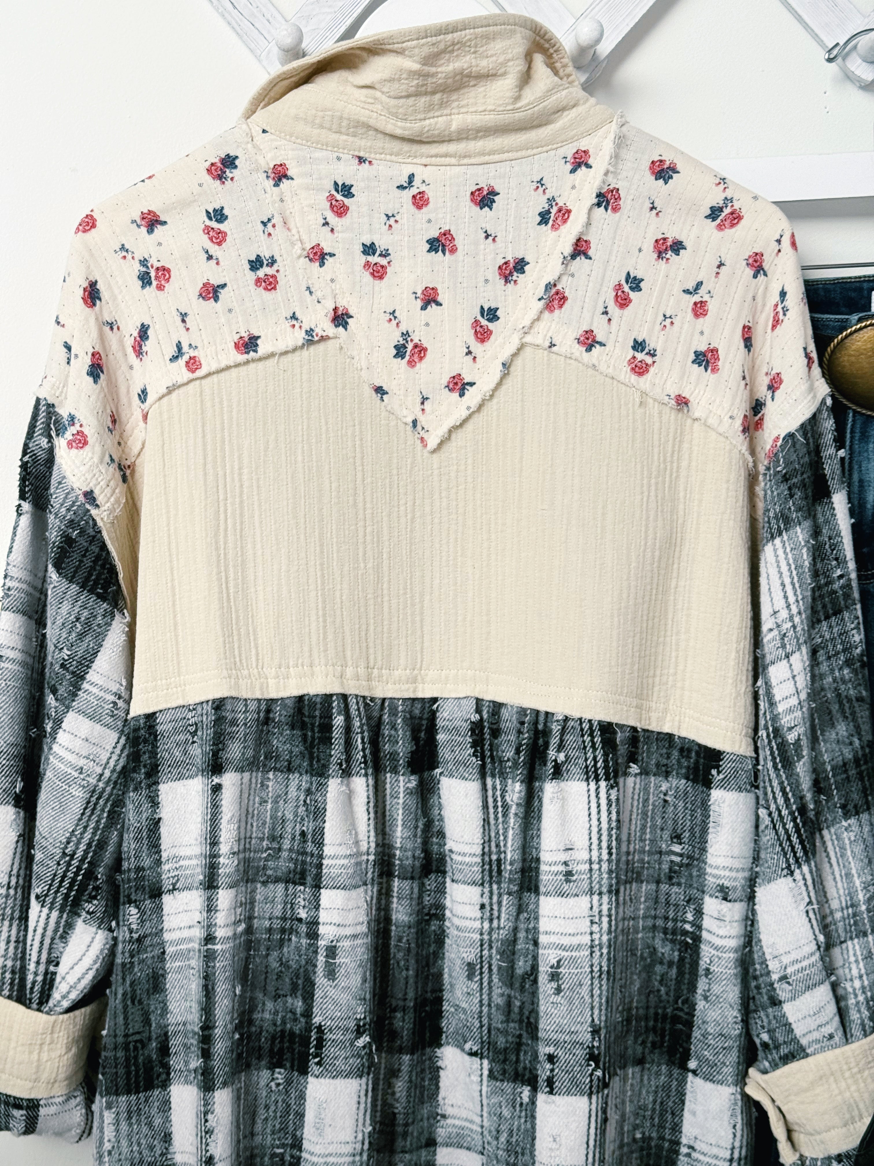 Heritage Patchwork Shacket - NATURAL - willows clothing JACKET