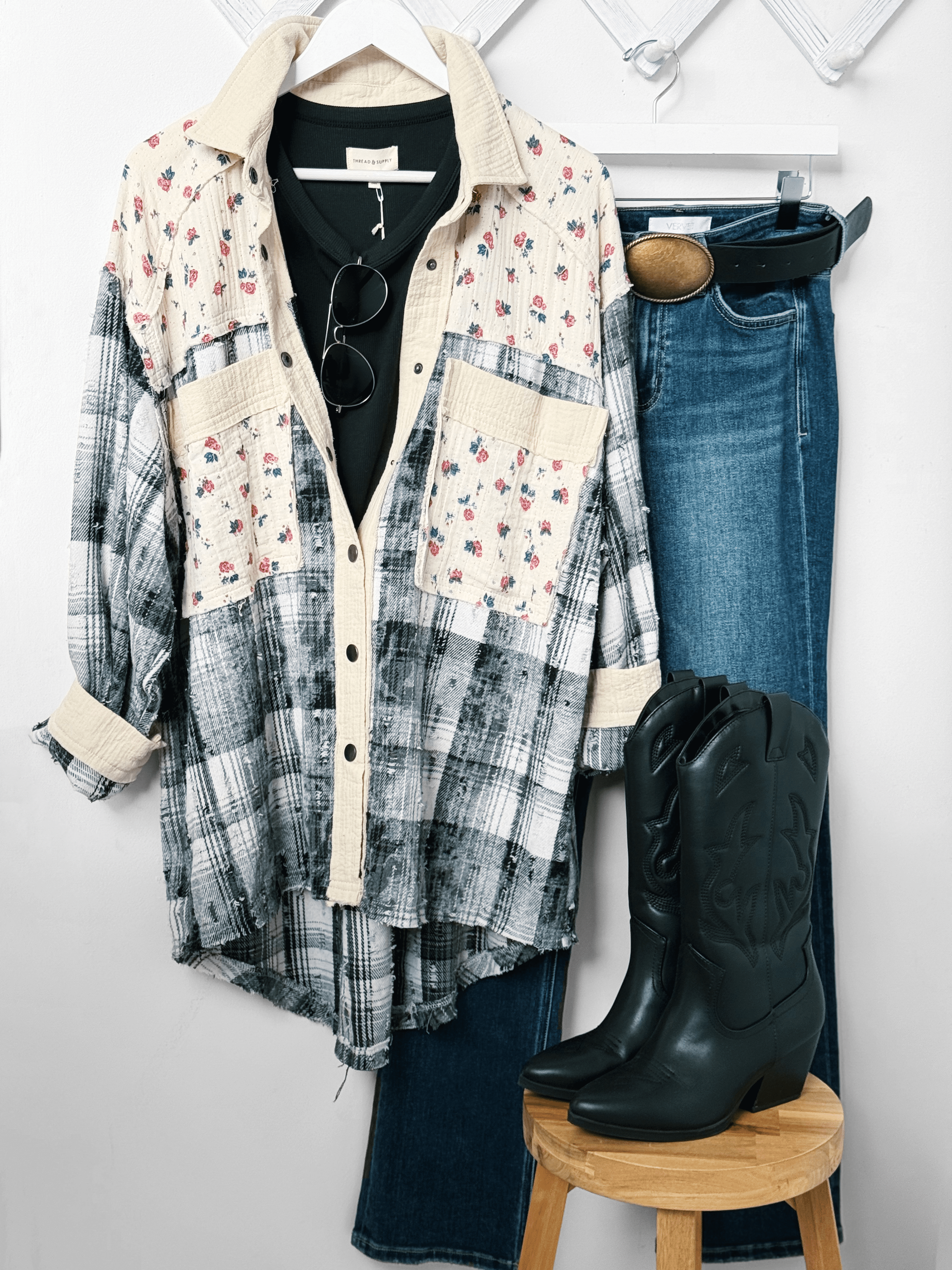 Heritage Patchwork Shacket - NATURAL - willows clothing JACKET