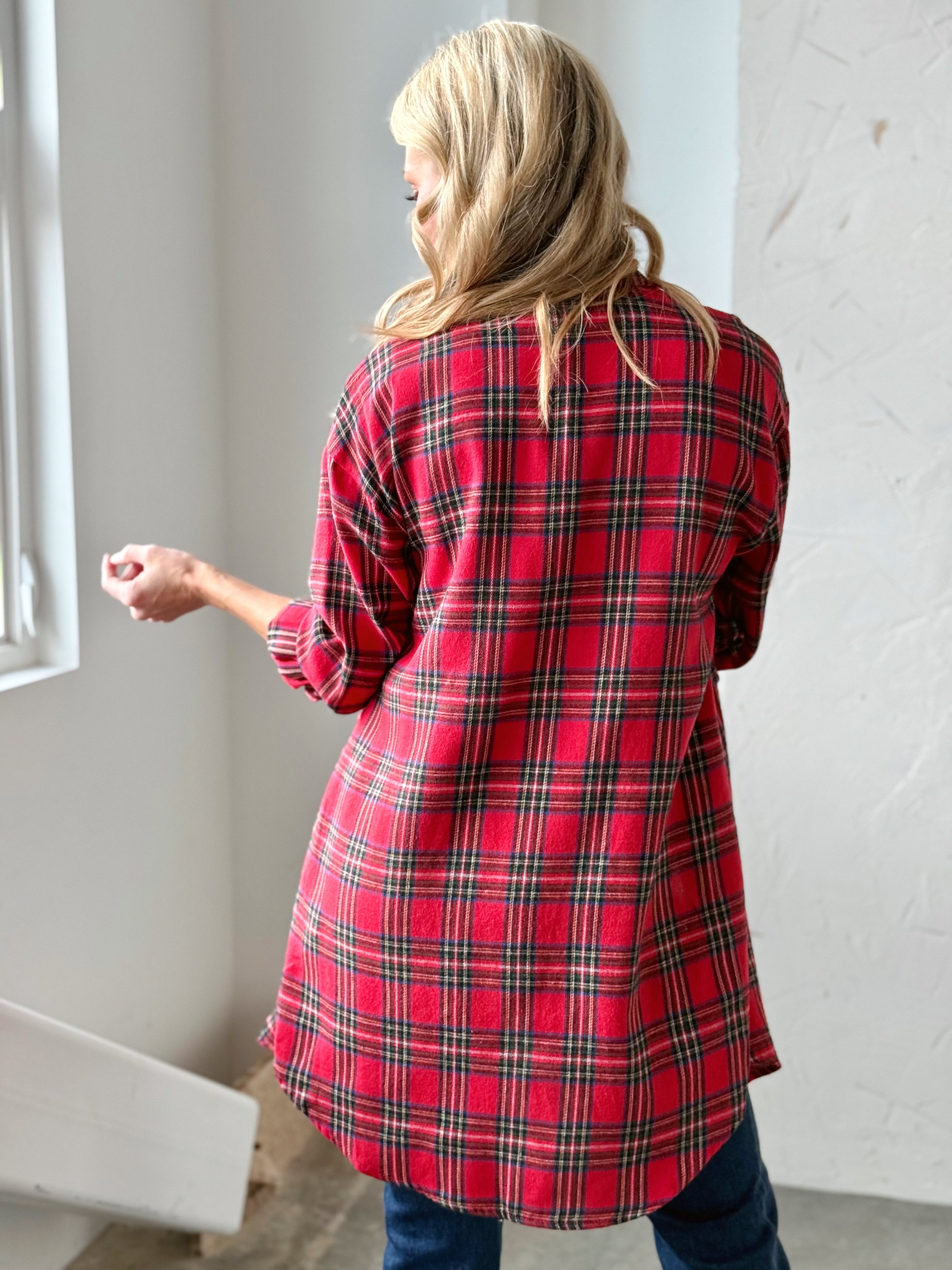 Highland Shirt Dress - RED - willows clothing SHORT DRESS