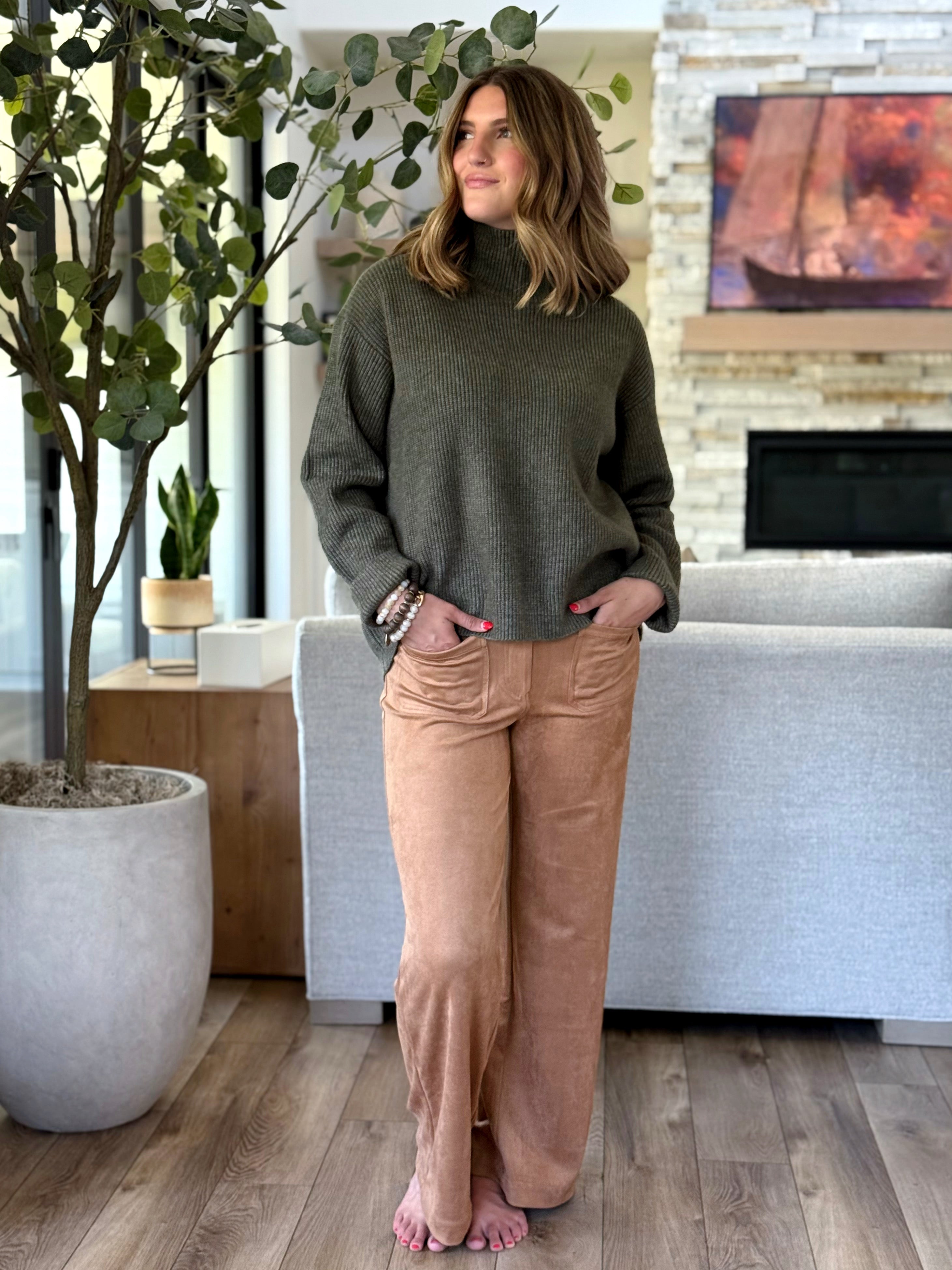 Hillside Sweater - KHAKI - willows clothing SWEATER