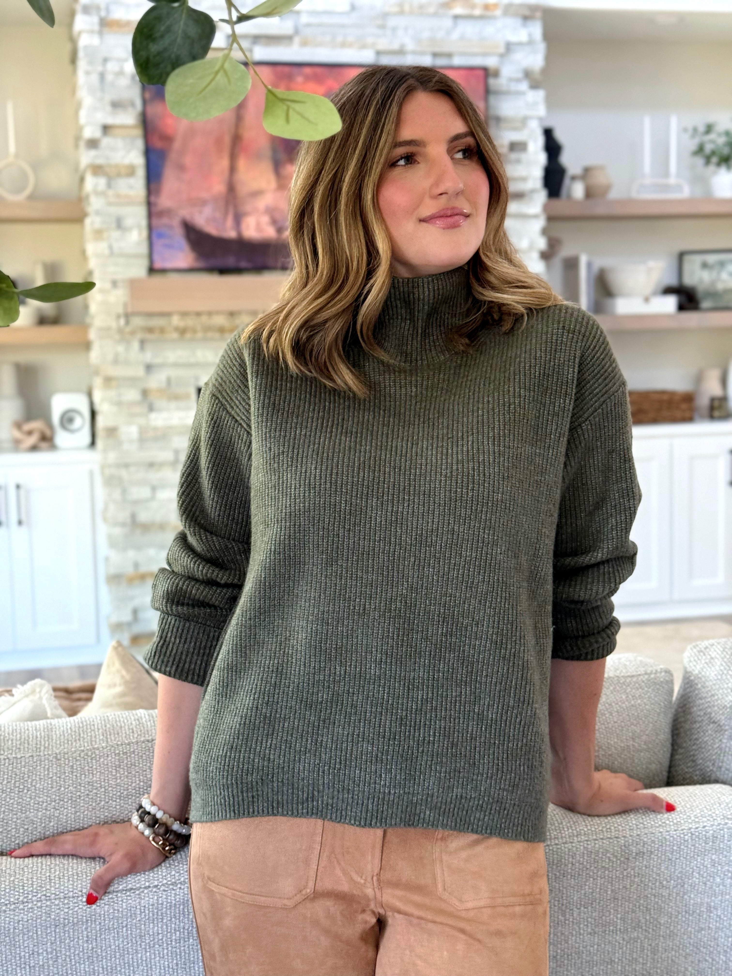 Hillside Sweater - KHAKI - willows clothing SWEATER