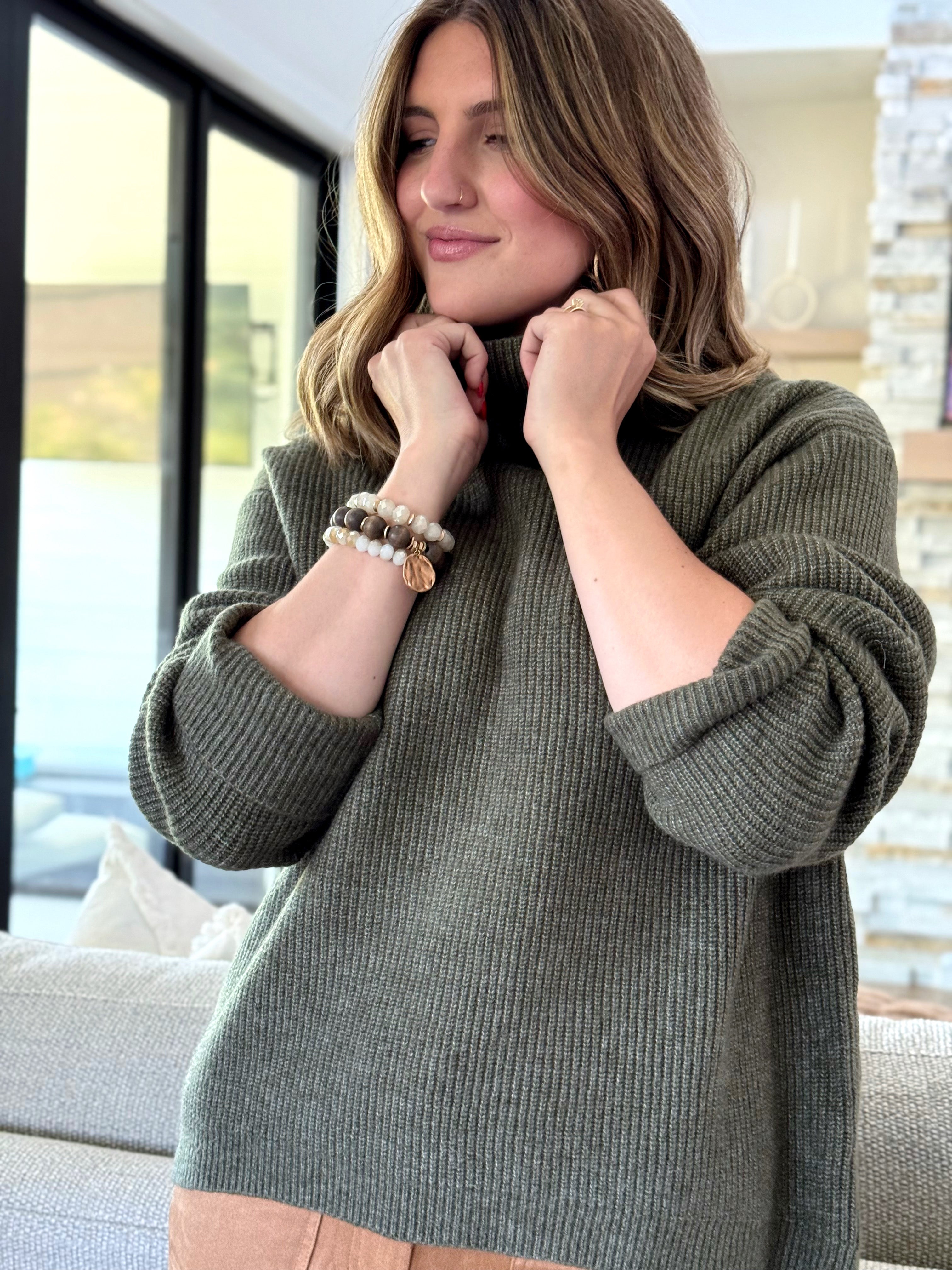 Hillside Sweater - KHAKI - willows clothing SWEATER