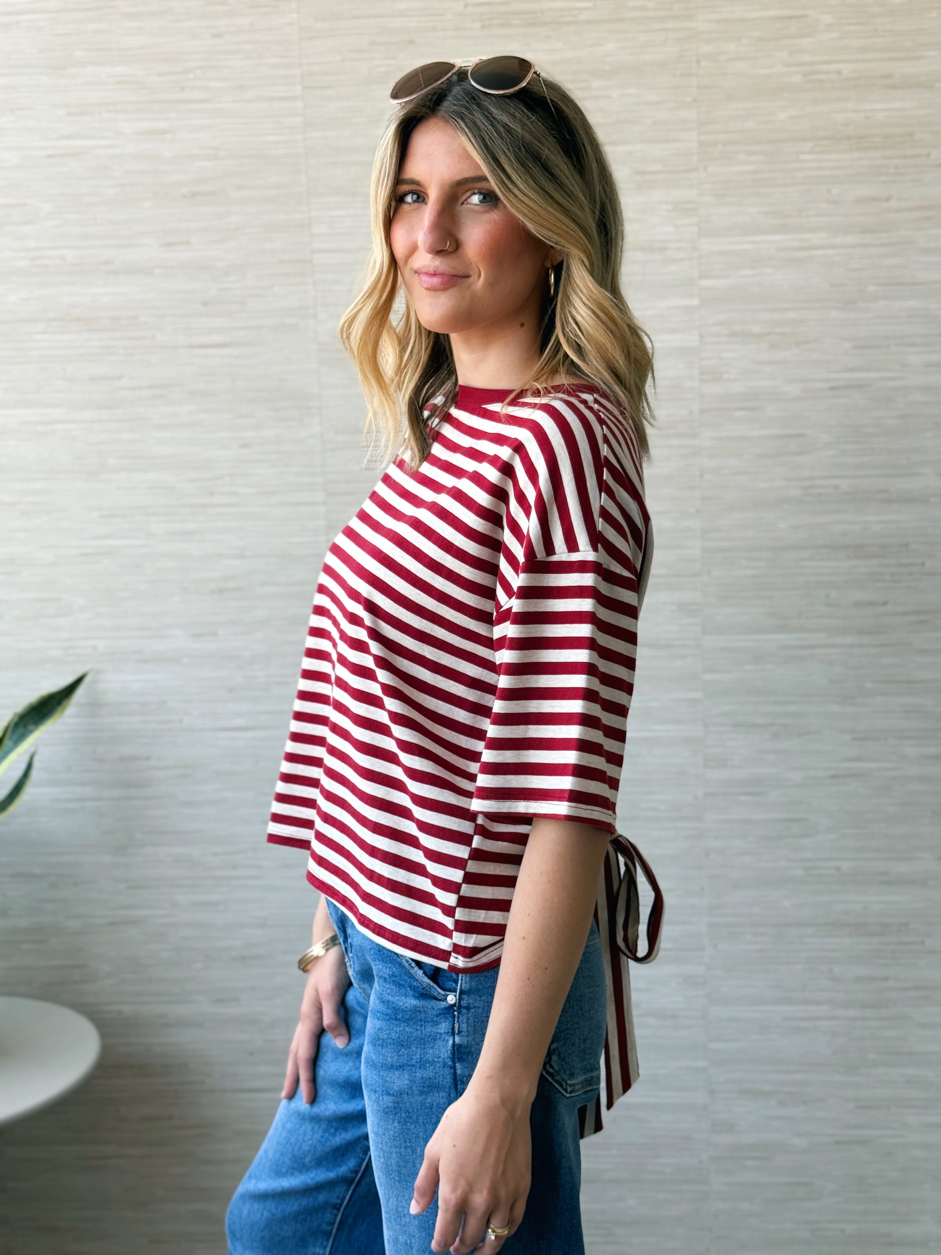 Hope Striped Tee - BURGUNDY OAT STRIPE - willows clothing S/S SHIRT