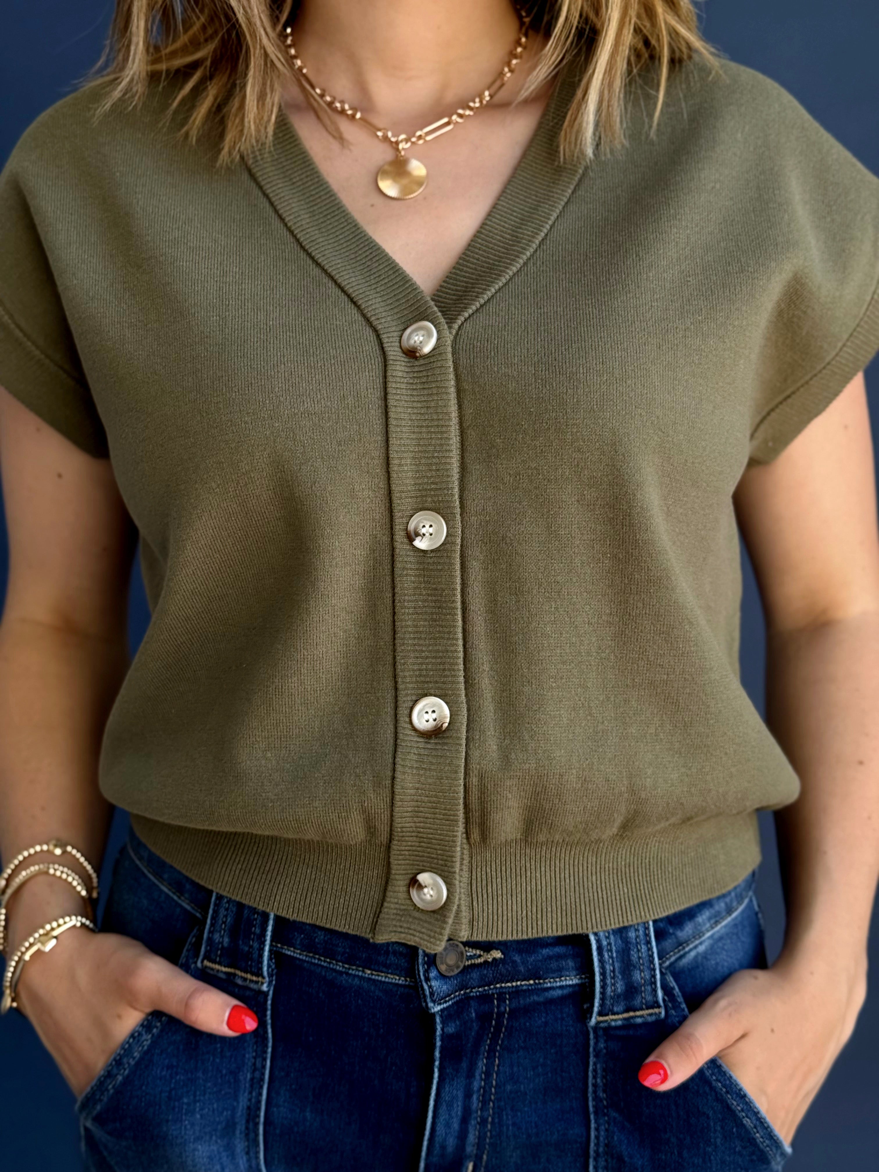 In My Element Sweater Vest - MARTINI OLIVE - willows clothing SWEATER