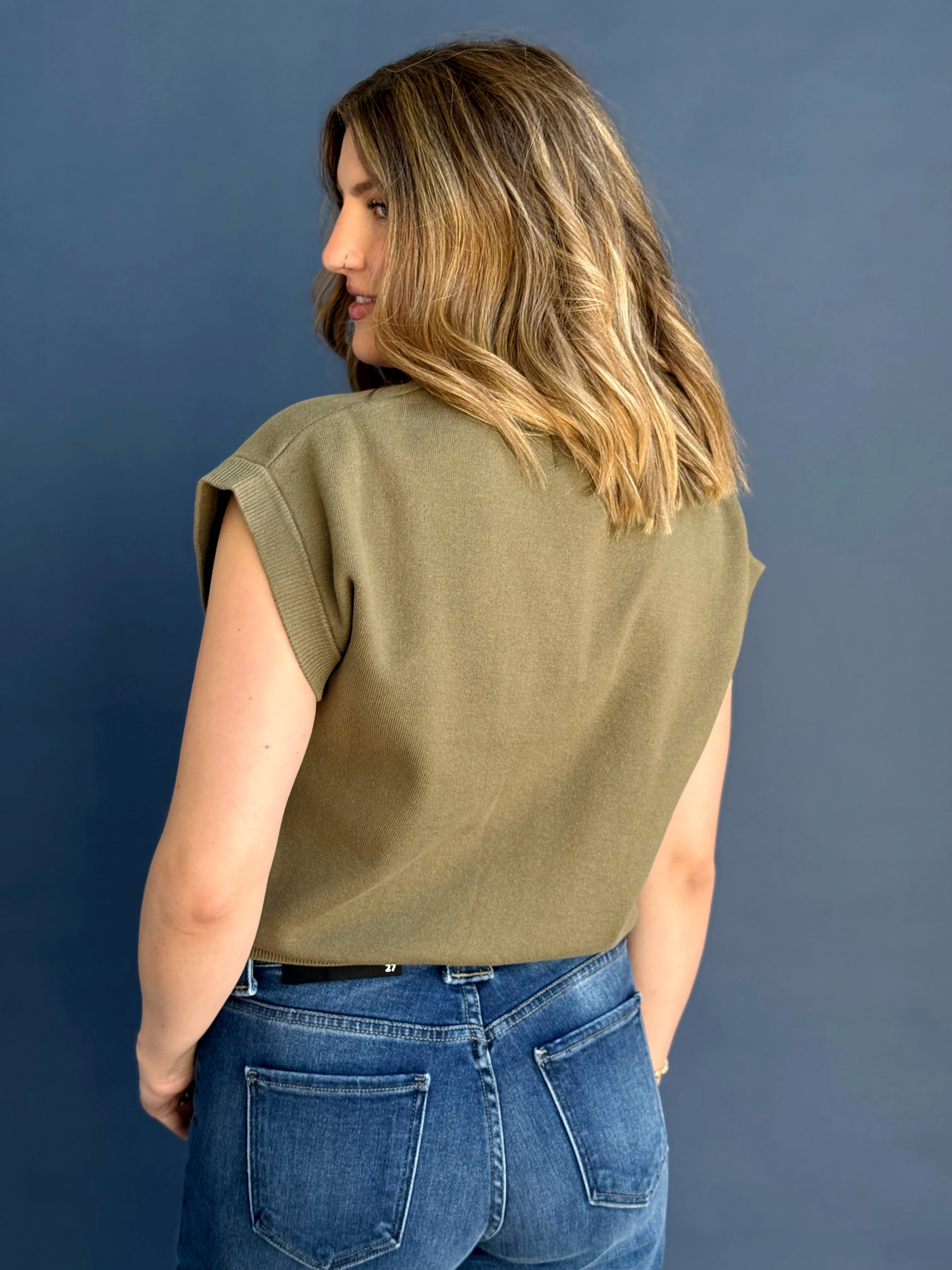 In My Element Sweater Vest - MARTINI OLIVE - willows clothing SWEATER