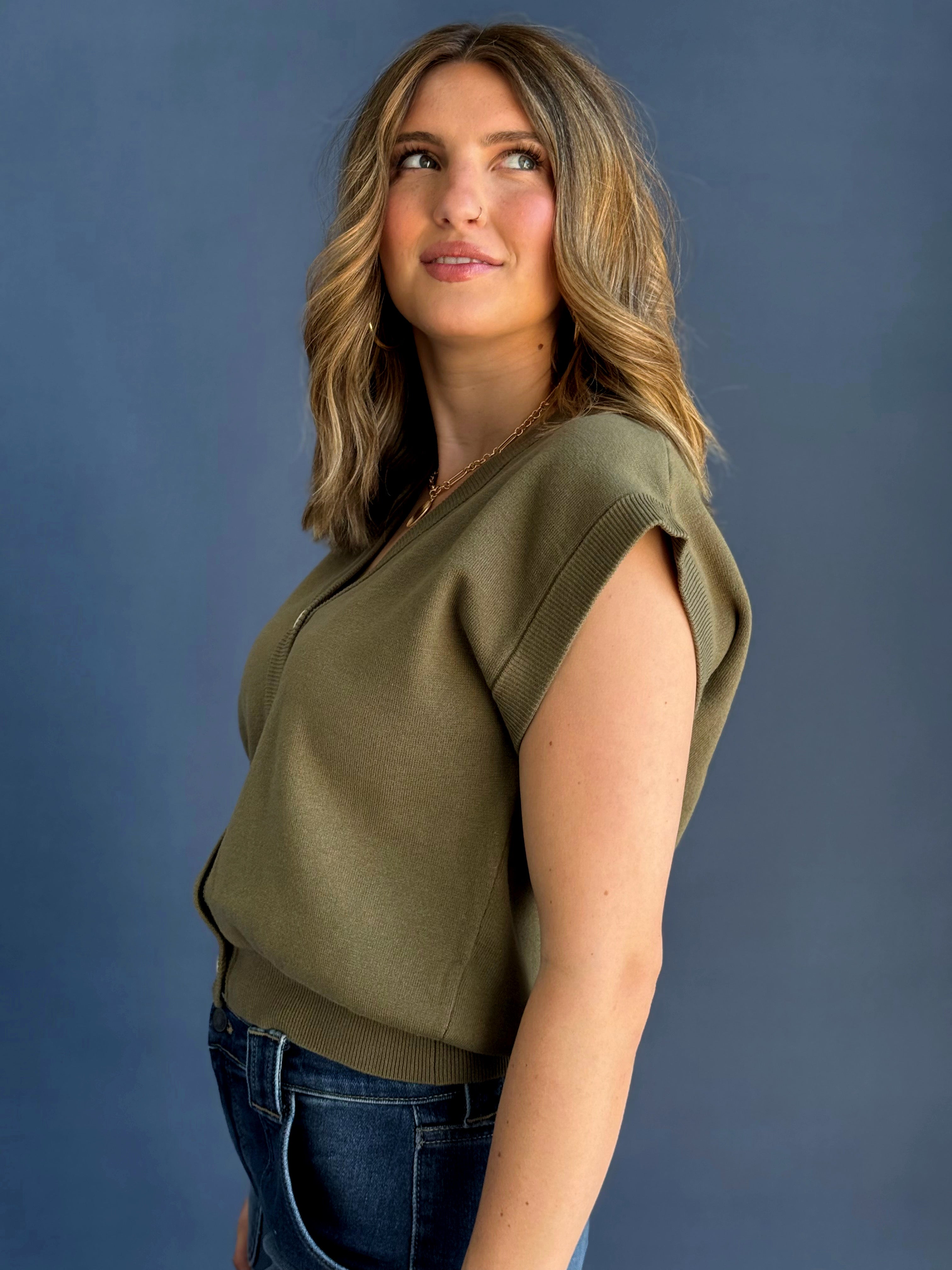 In My Element Sweater Vest - MARTINI OLIVE - willows clothing SWEATER