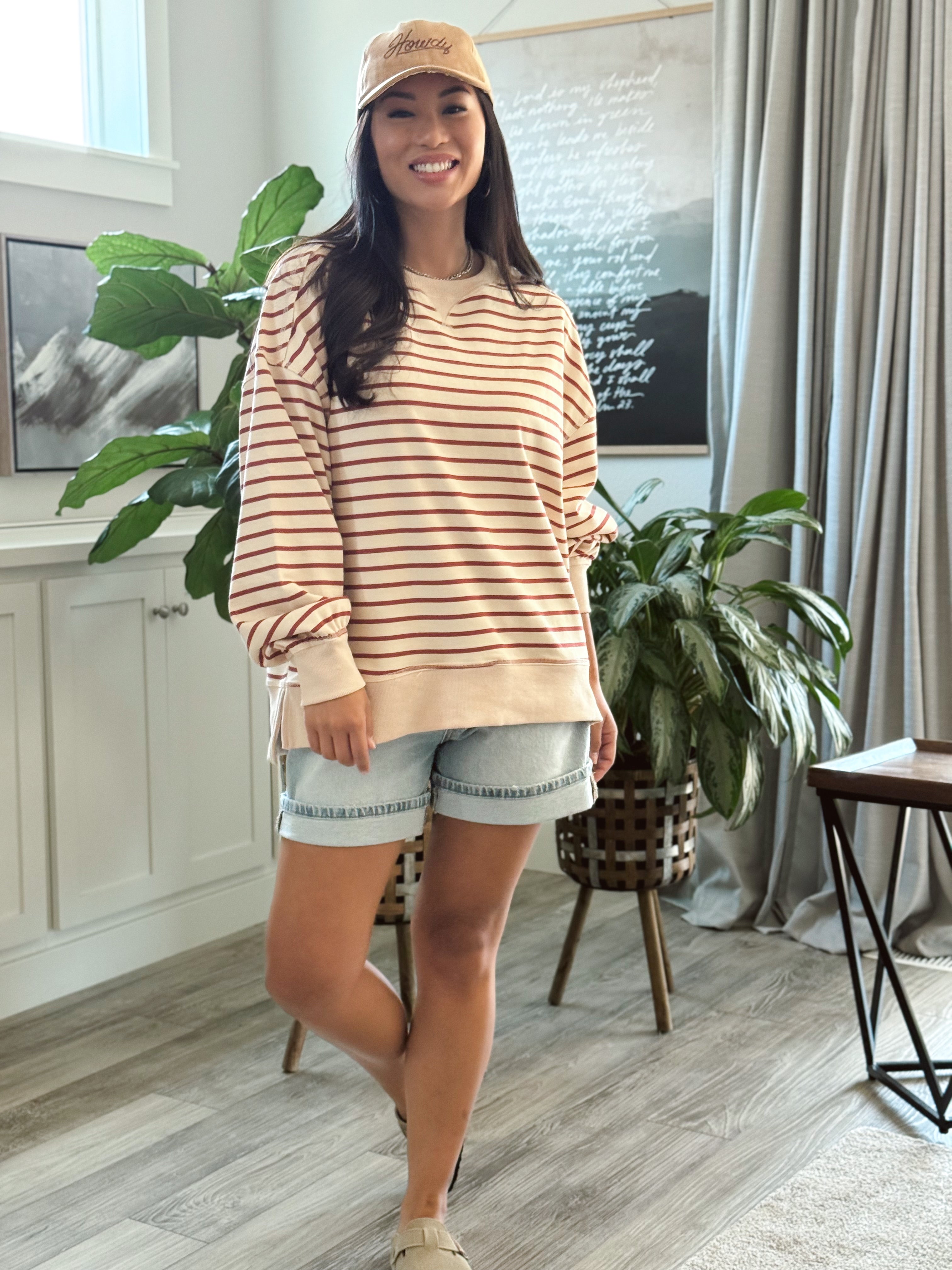 Isabel Sweatshirt - BEIGE/BRICK - willows clothing L/S SHIRT