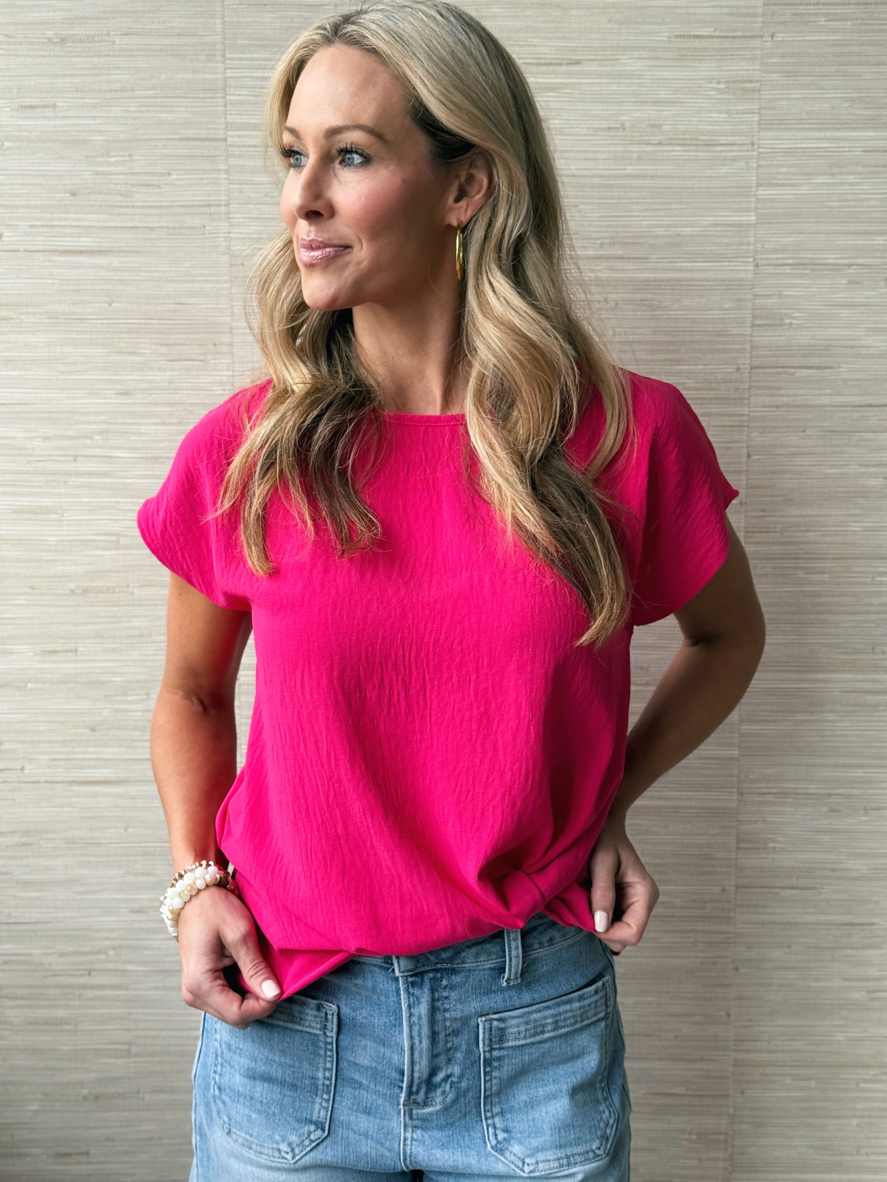 Jazlyn Top - HOT PINK - willows clothing S/S SHIRT