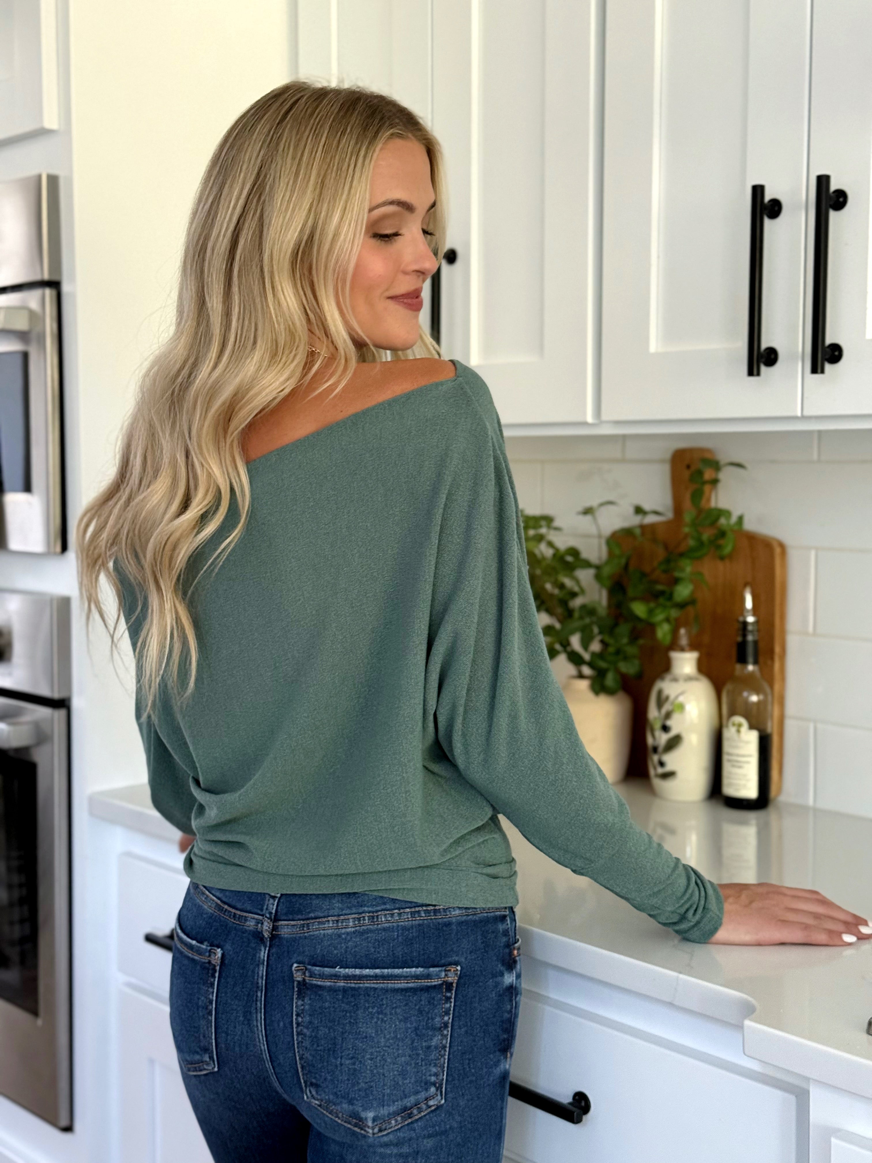 Jenny Top - DARK SAGE - willows clothing L/S SHIRT