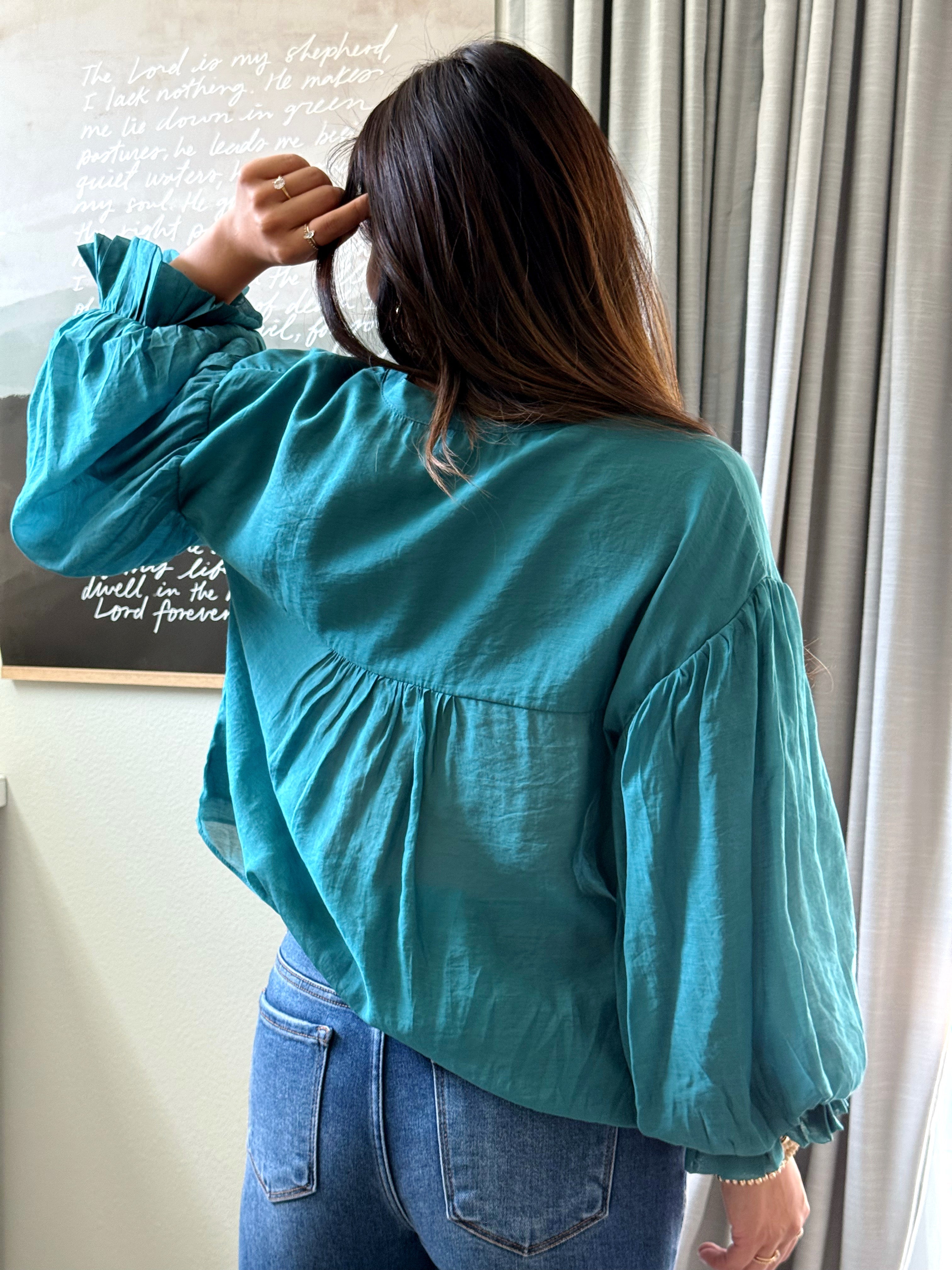 Jewel Blouse - TEAL GREEN - willows clothing BLOUSE