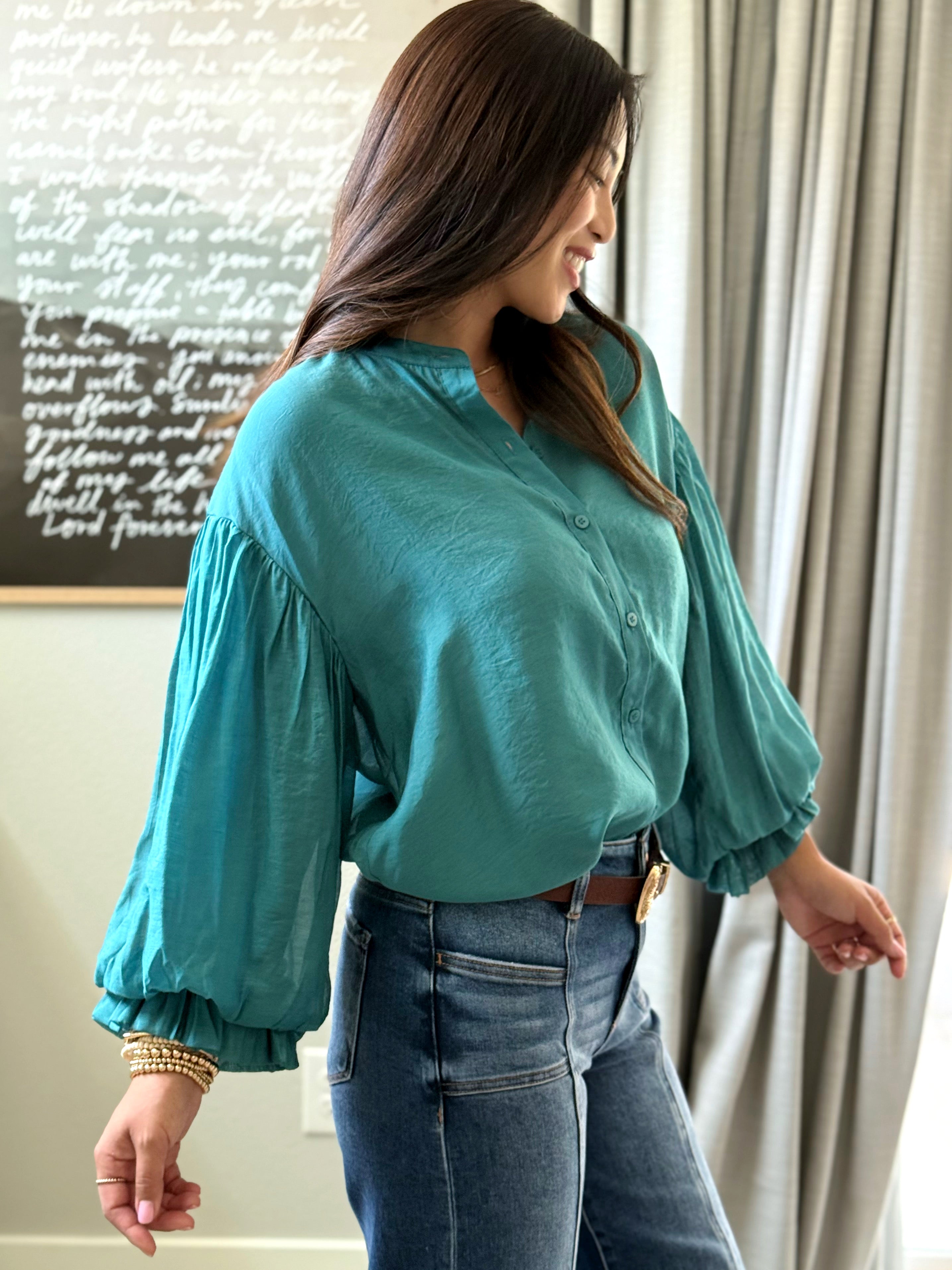 Jewel Blouse - TEAL GREEN - willows clothing BLOUSE