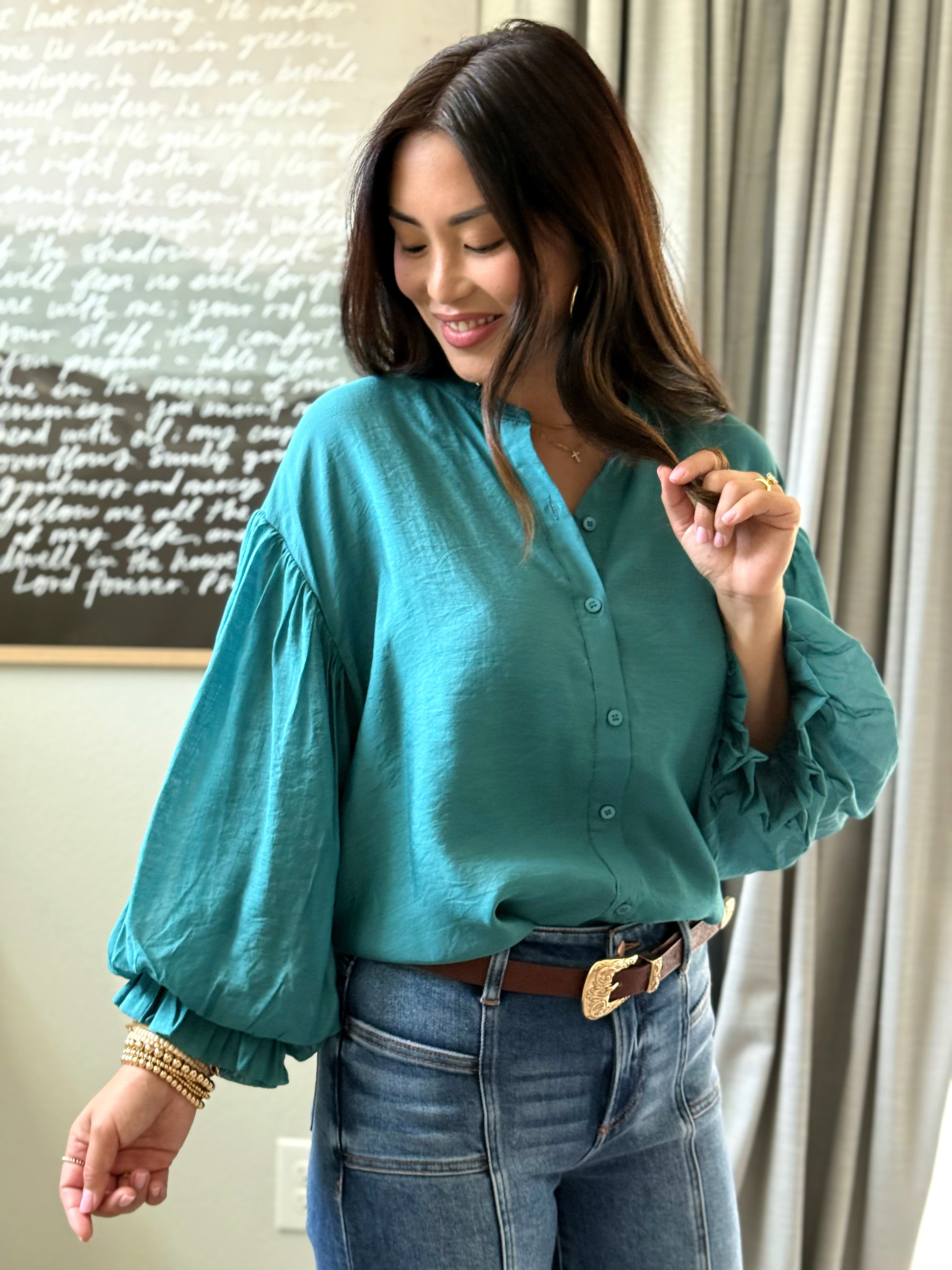 Jewel Blouse - TEAL GREEN - willows clothing BLOUSE