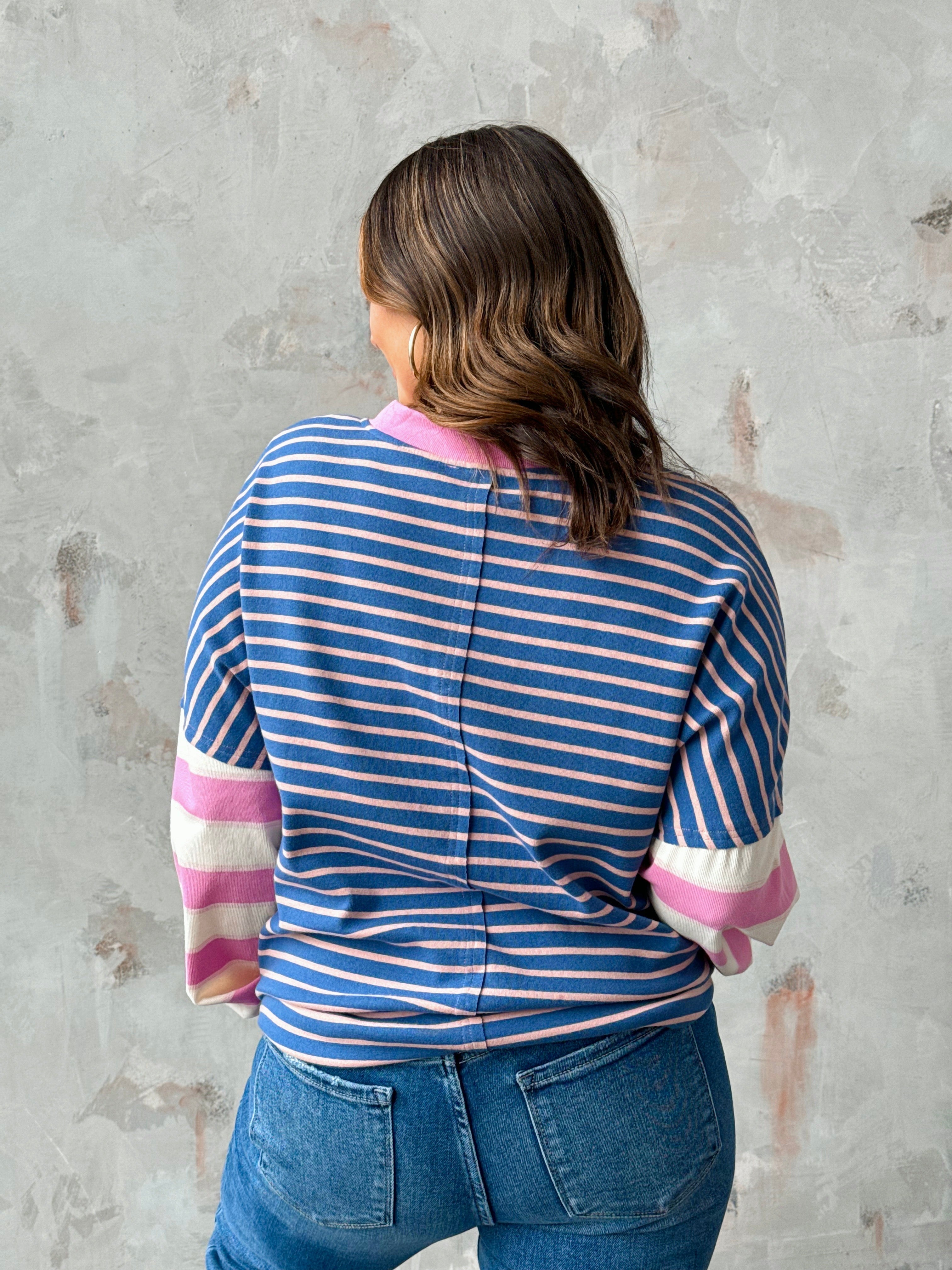 Jubilee Top - NAVY/PINK - willows clothing L/S SHIRT