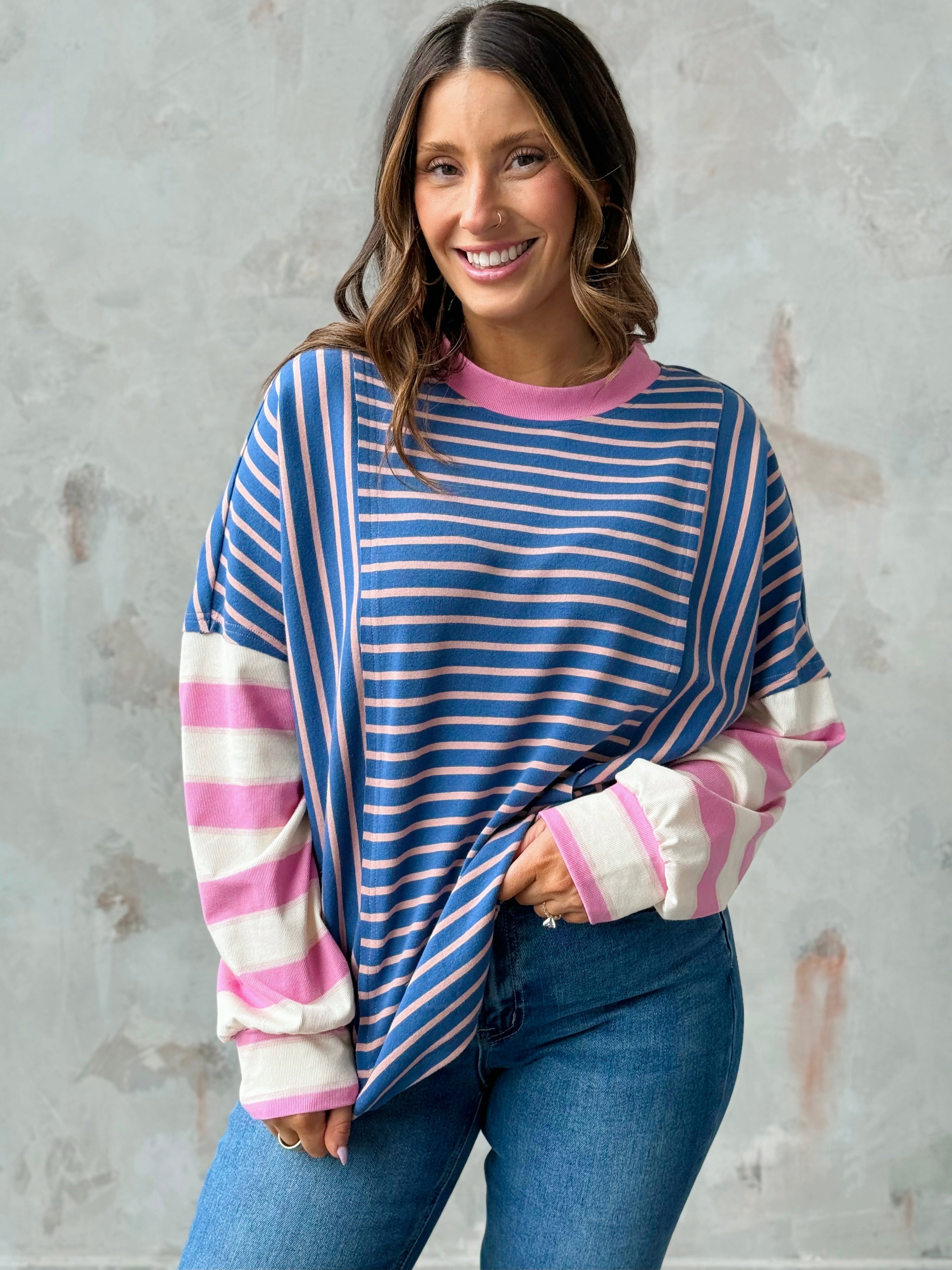 Jubilee Top - NAVY/PINK - willows clothing L/S SHIRT