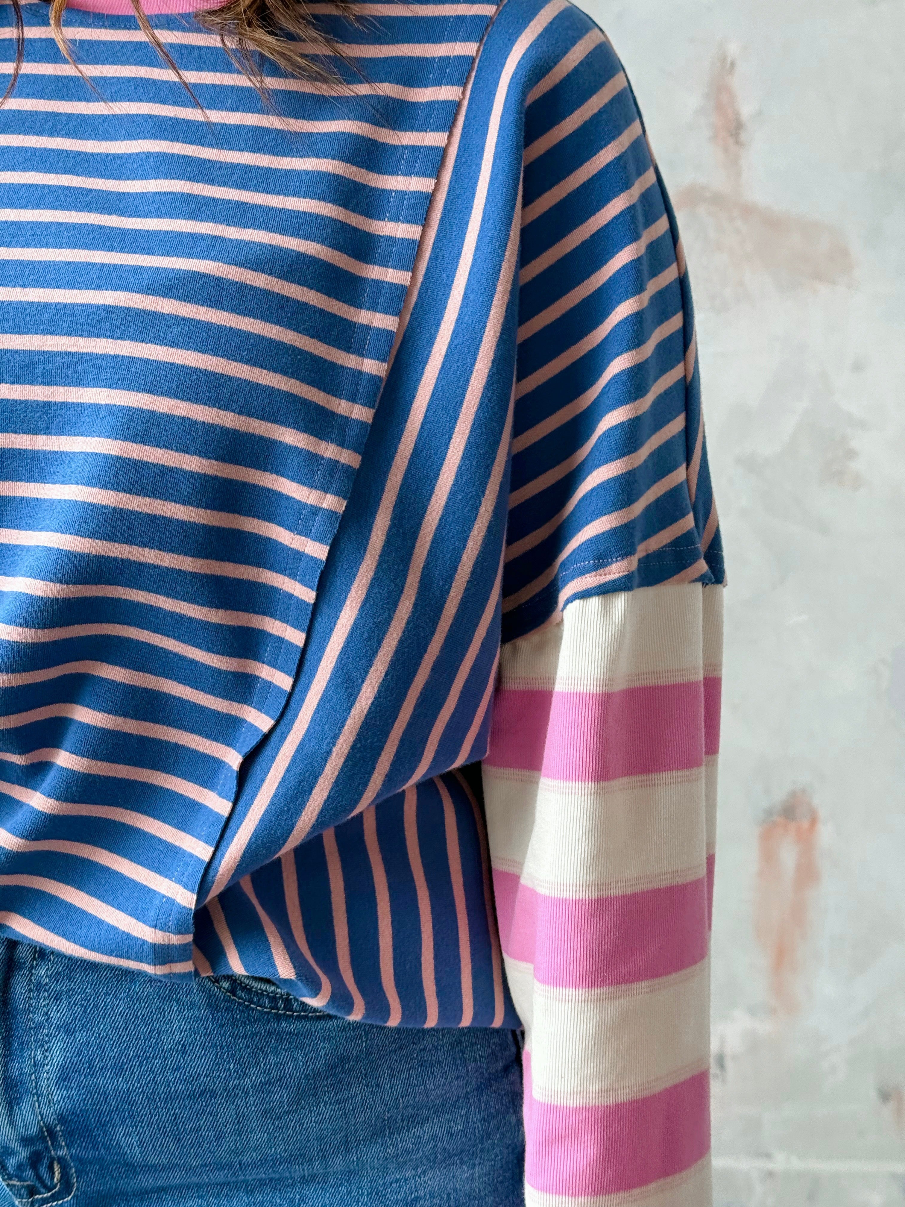 Jubilee Top - NAVY/PINK - willows clothing L/S SHIRT