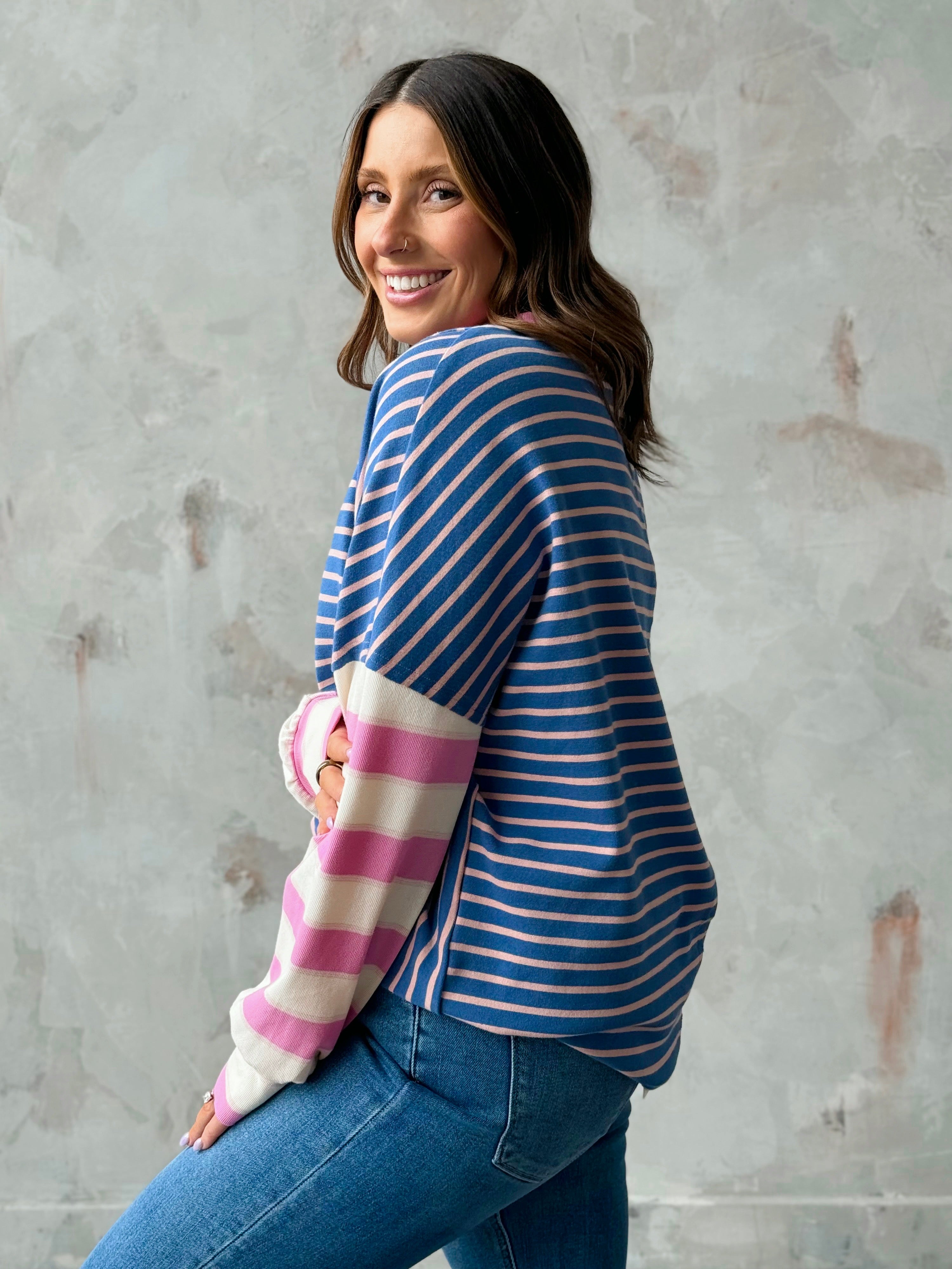 Jubilee Top - NAVY/PINK - willows clothing L/S SHIRT