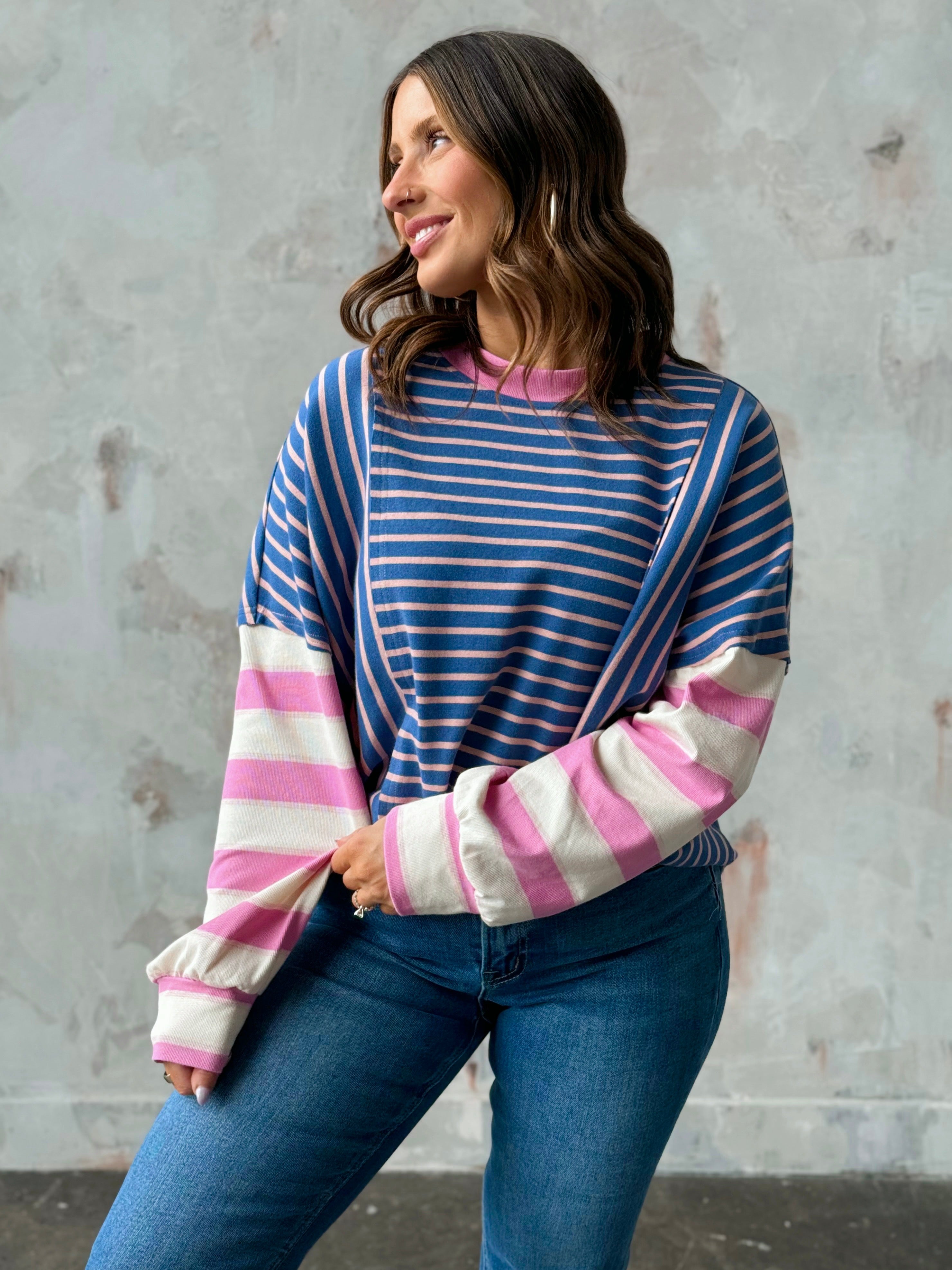 Jubilee Top - NAVY/PINK - willows clothing L/S SHIRT