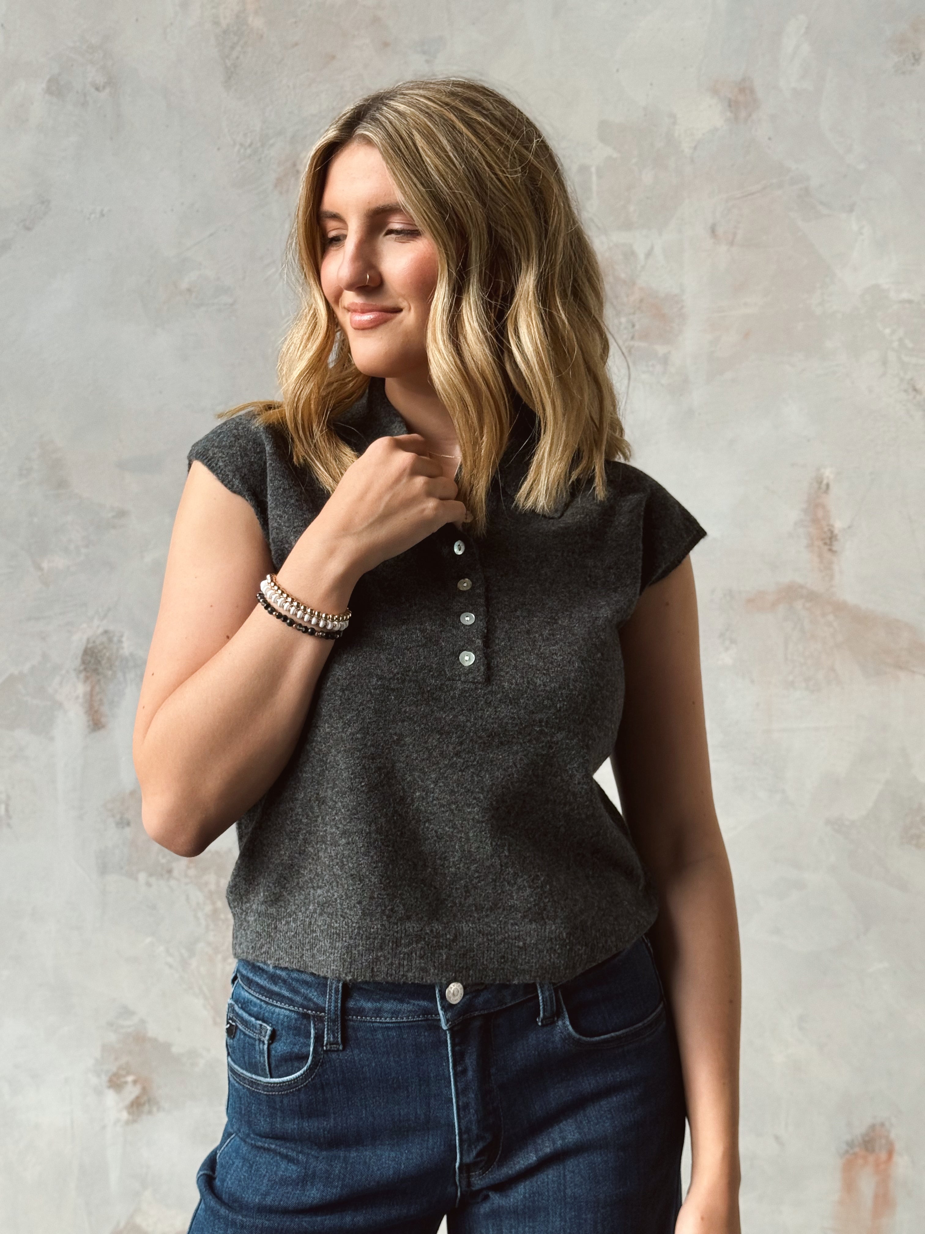 Kestra Sweater Vest - CHARCOAL - willows clothing SWEATER