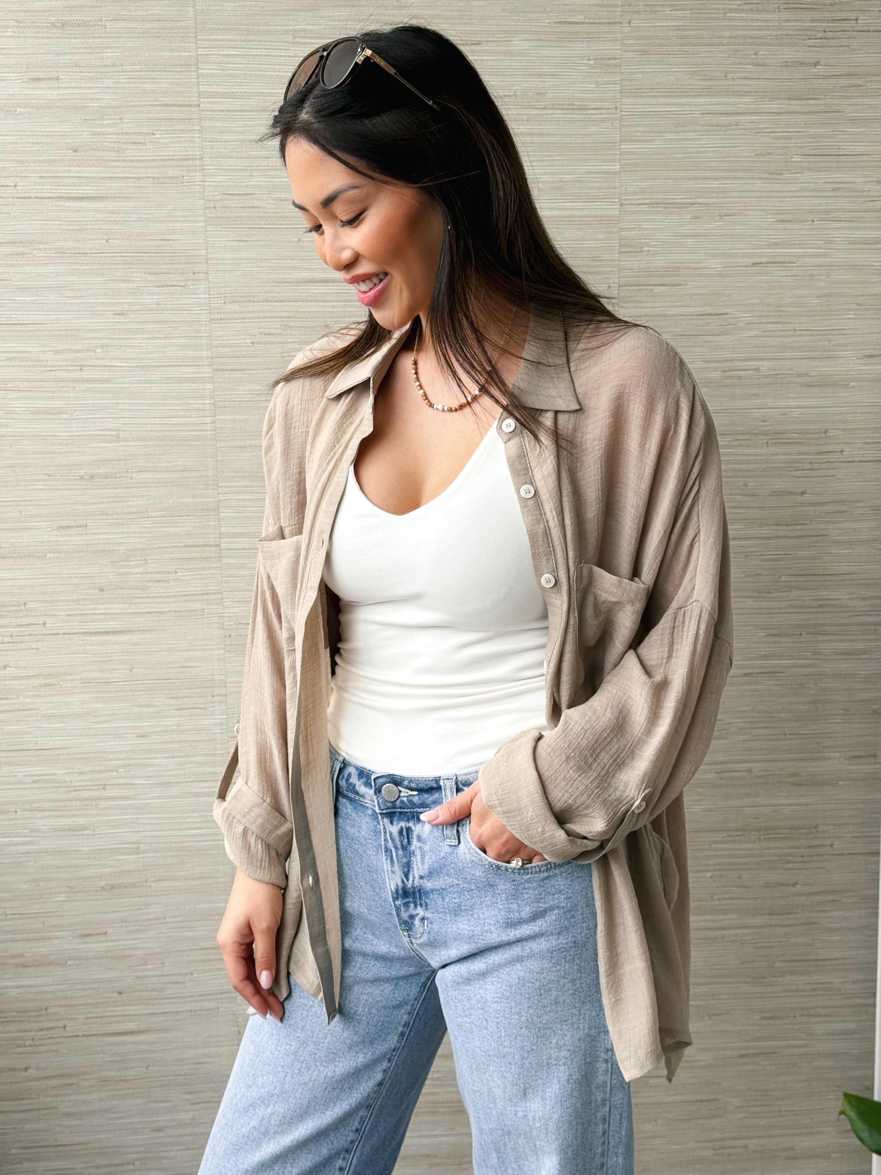 Kimber Shirt - TAUPE - willows clothing L/S SHIRT