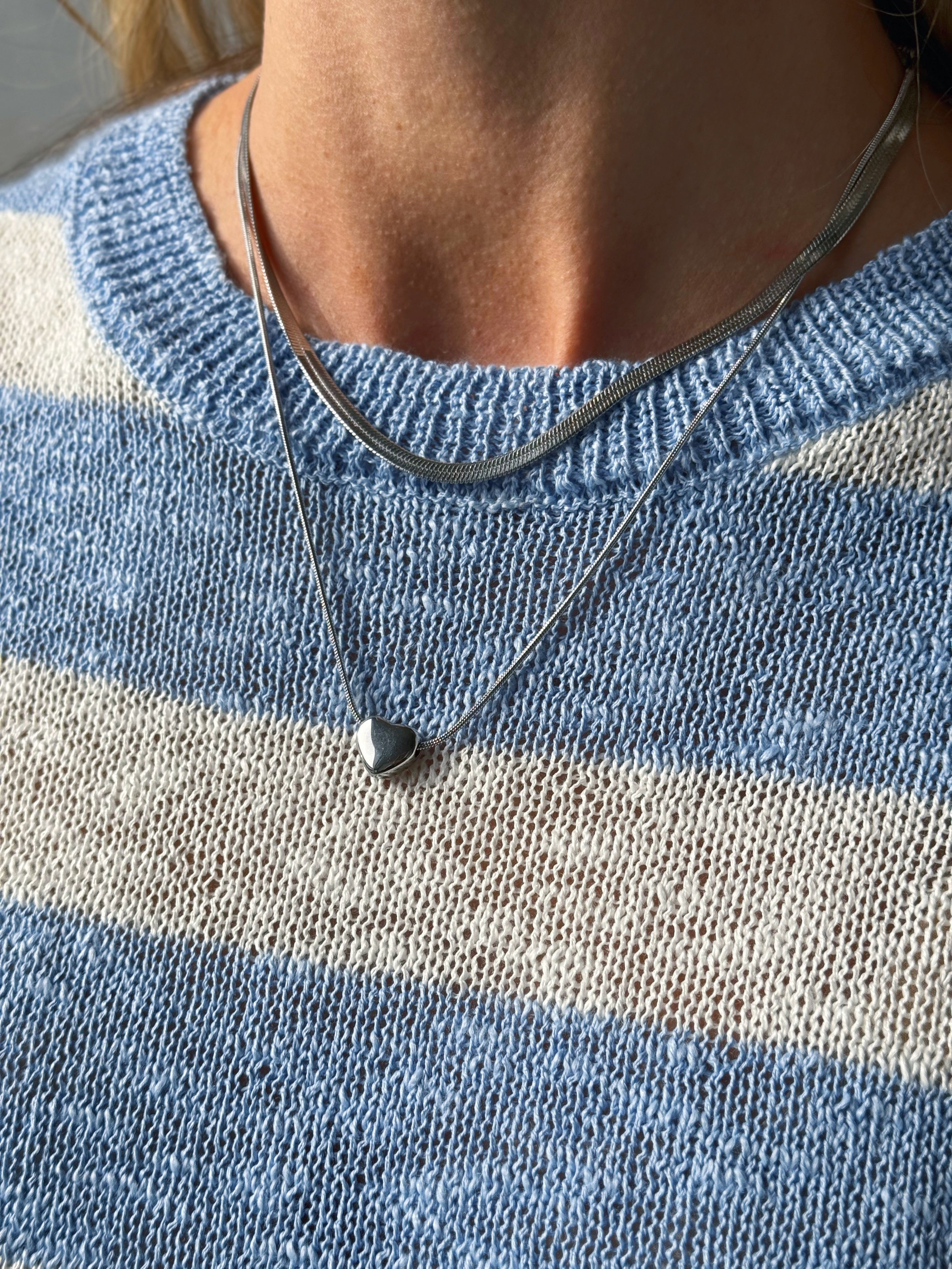 Layered Heart Necklace - SILVER - willows clothing NECKLACE