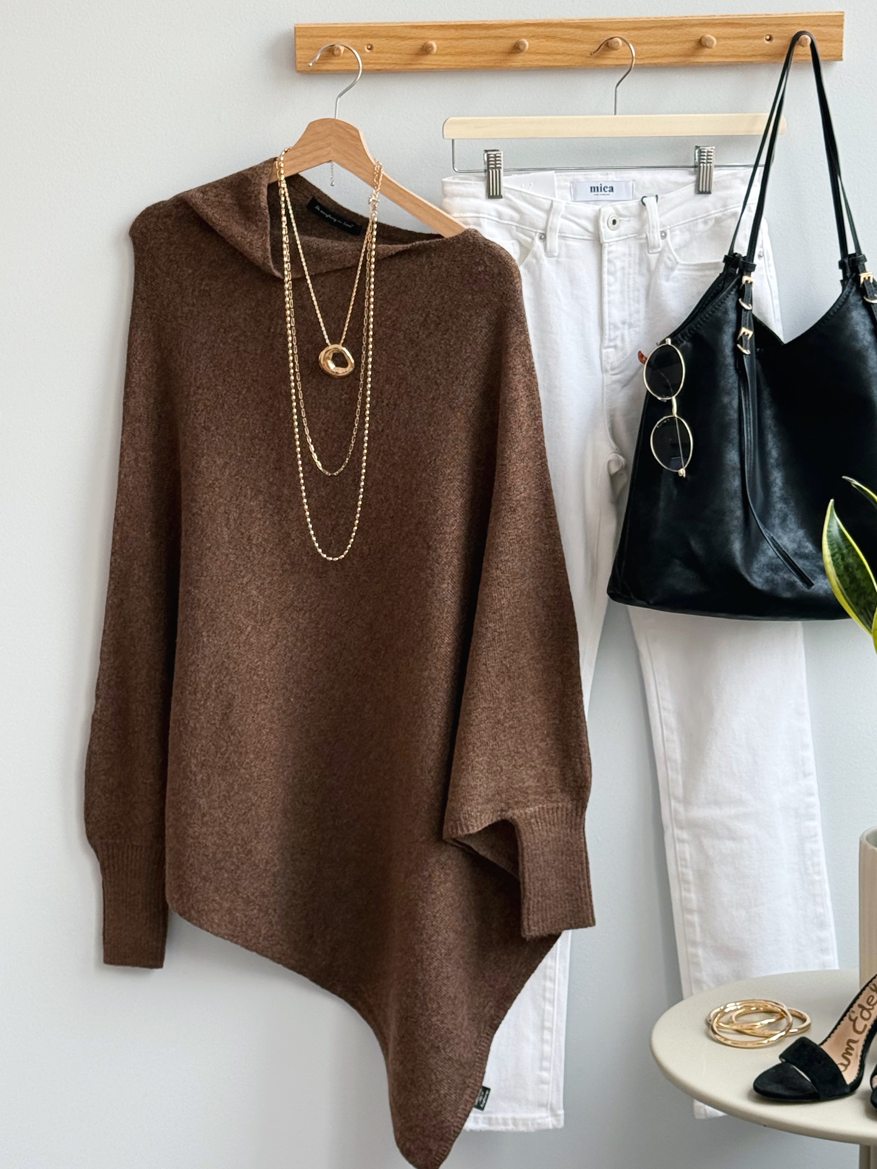 Leaf It to Us Poncho Sweater - BROWN - willows clothing PONCHO