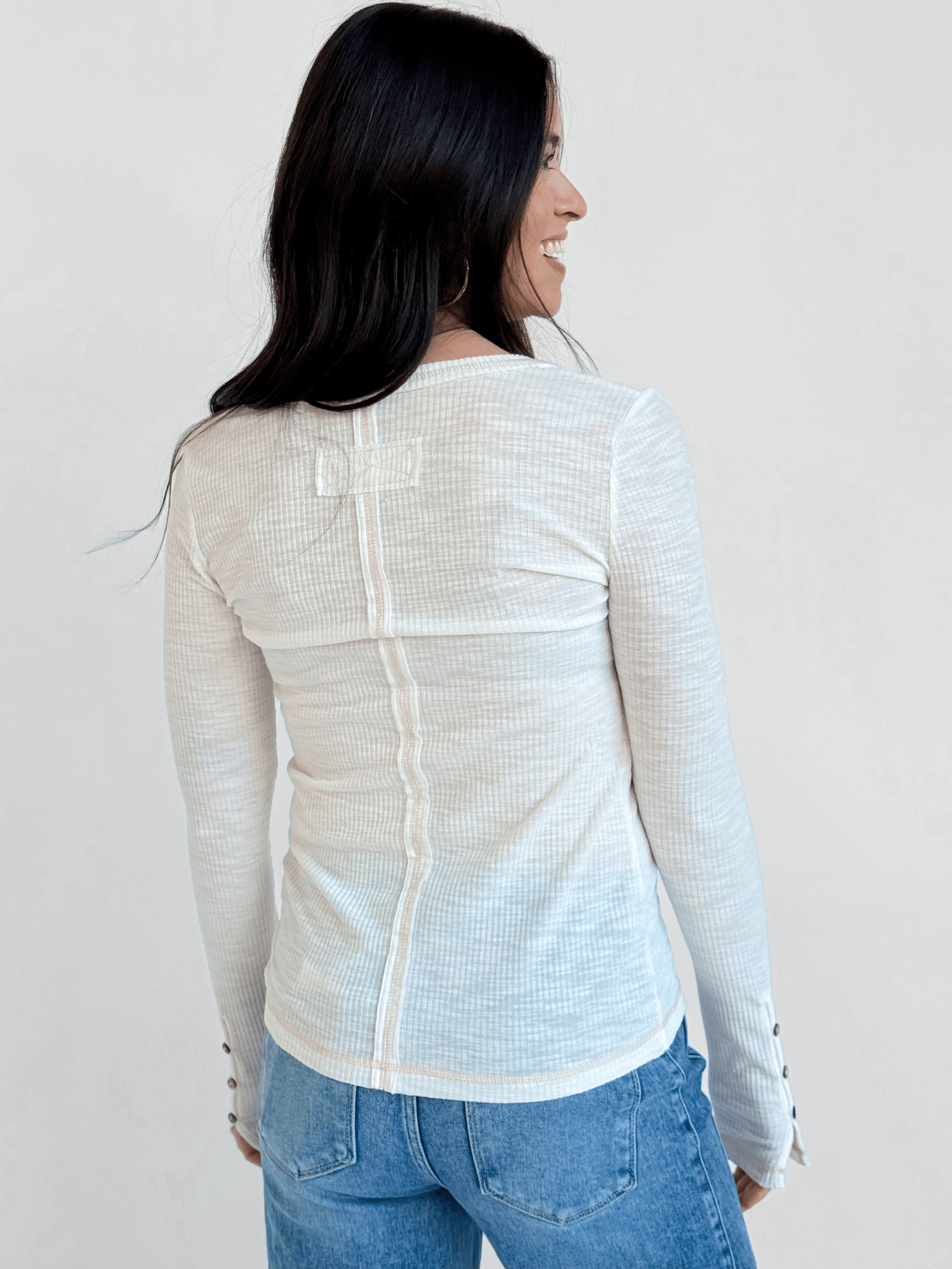 Leah Henley Long Sleeve - IVORY - willows clothing L/S SHIRT