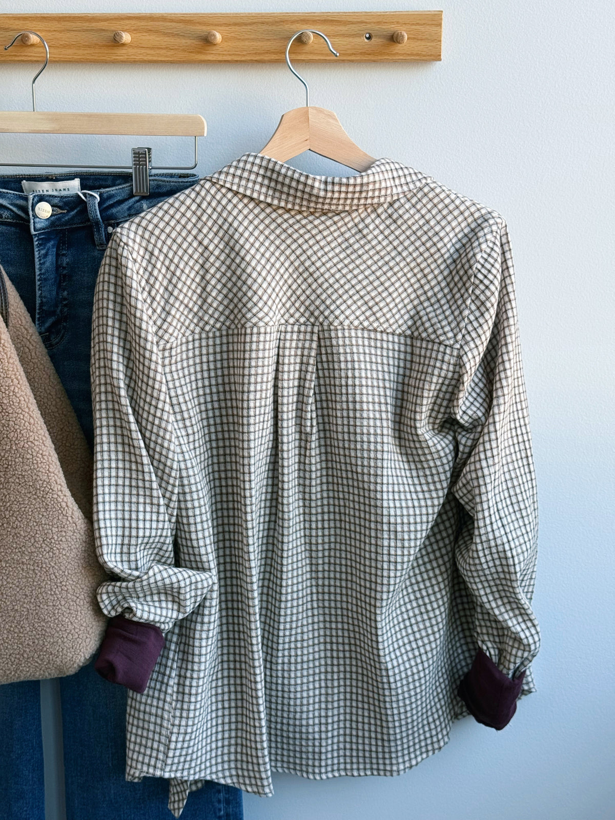 Lexi Shirt - IVORY TAN PLAID - willows clothing L/S SHIRT