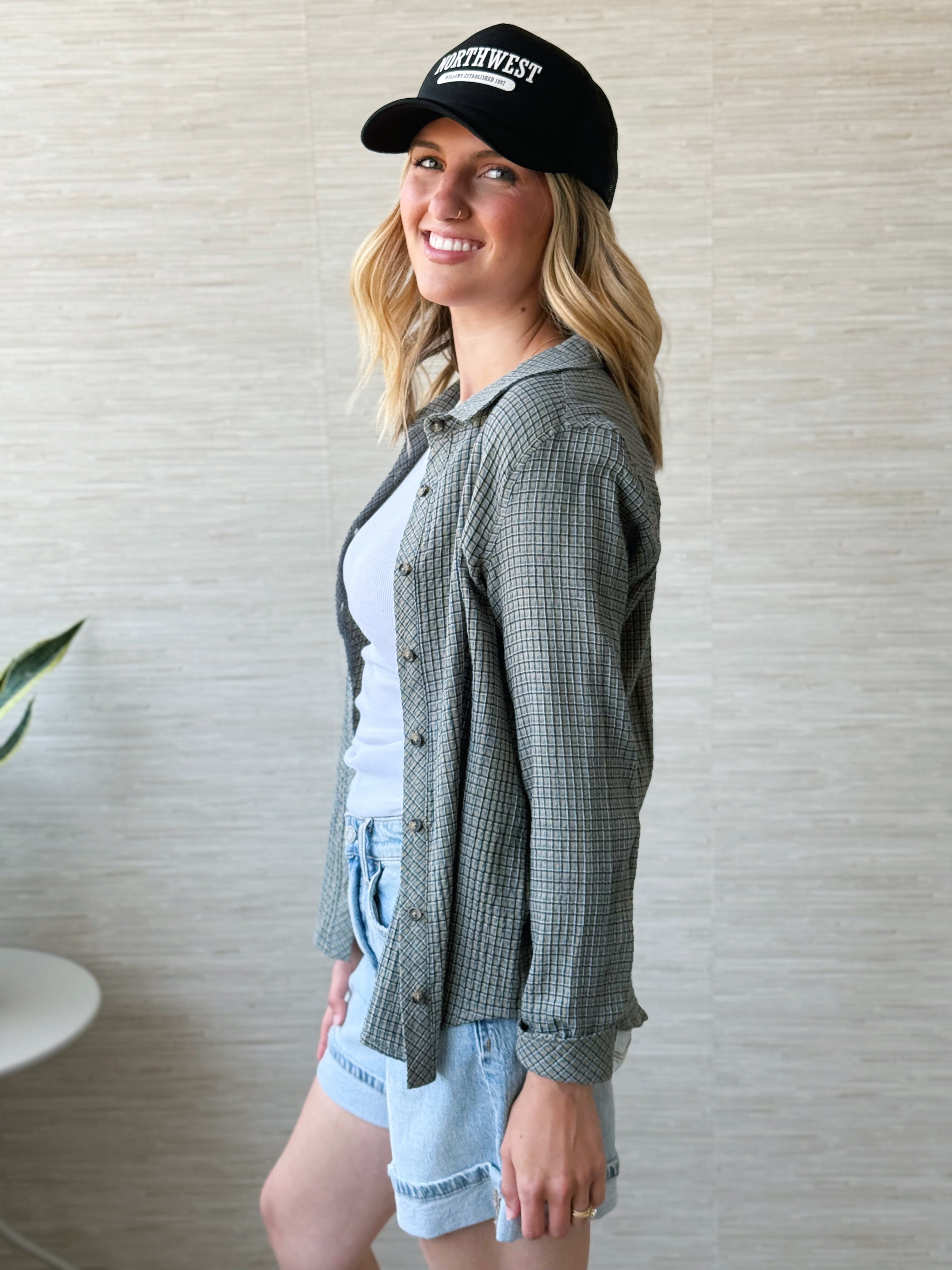 Lexi Shirt - OLIVE TEAL PLAID - willows clothing L/S SHIRT