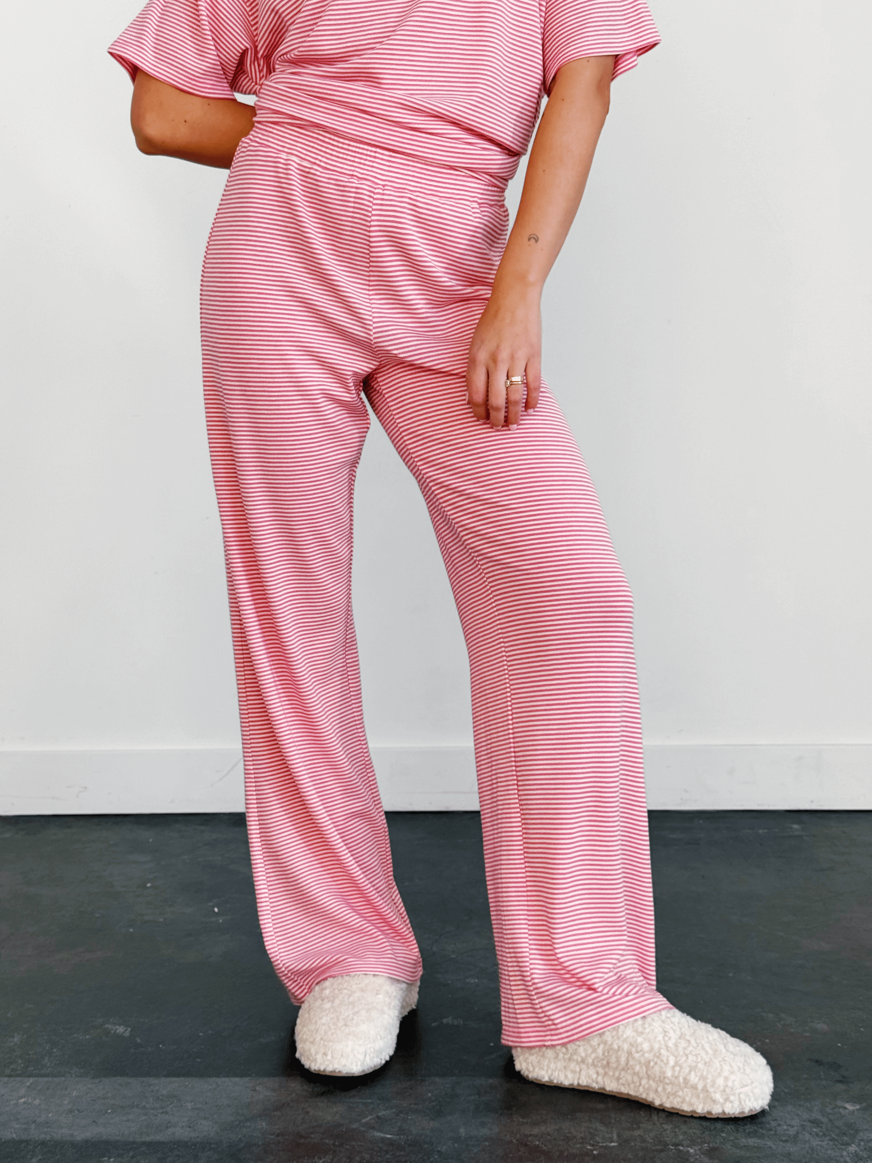Lightweight Cozy Stripe Pants - BUBBLEGUM - willows clothing PANTS