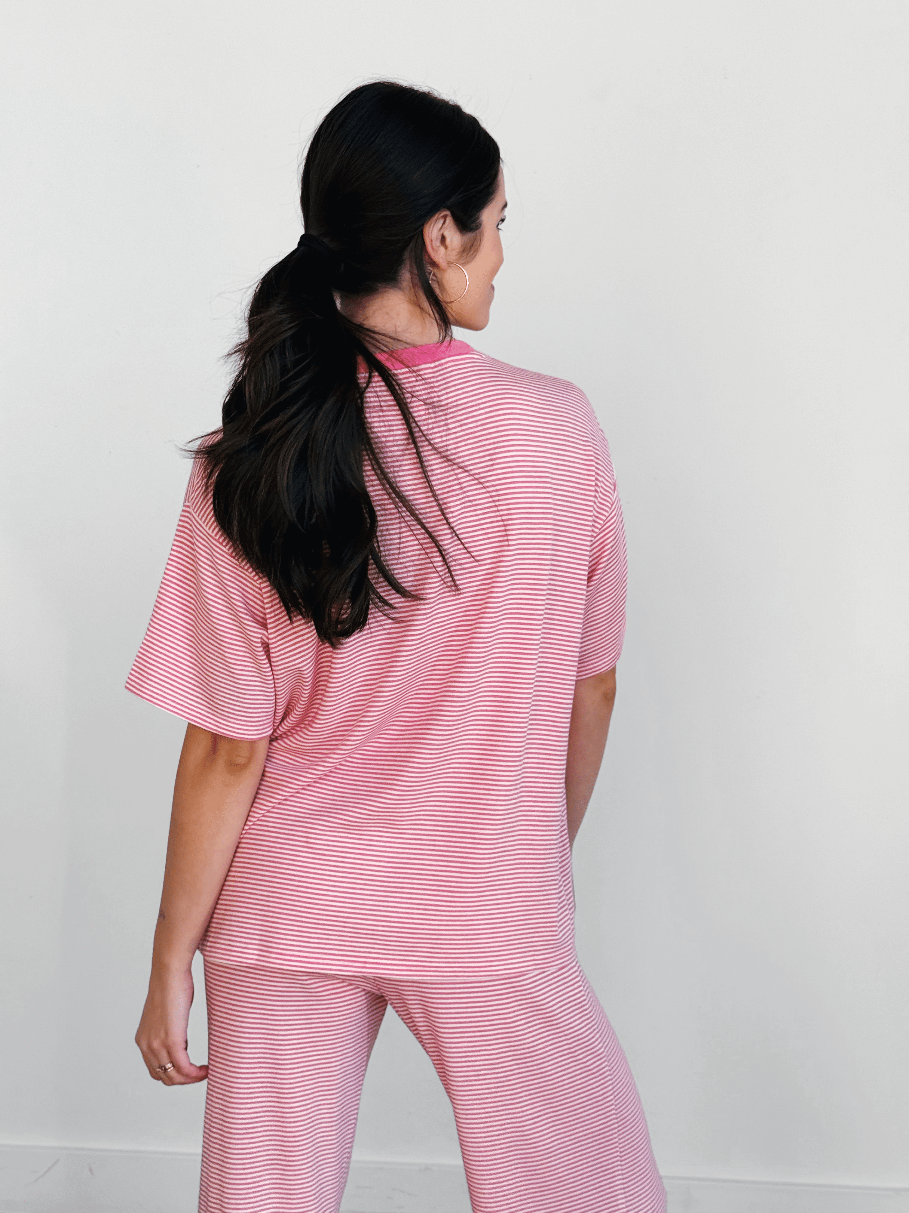 Lightweight Cozy Stripe Tee - BUBBLEGUM - willows clothing L/S SHIRT