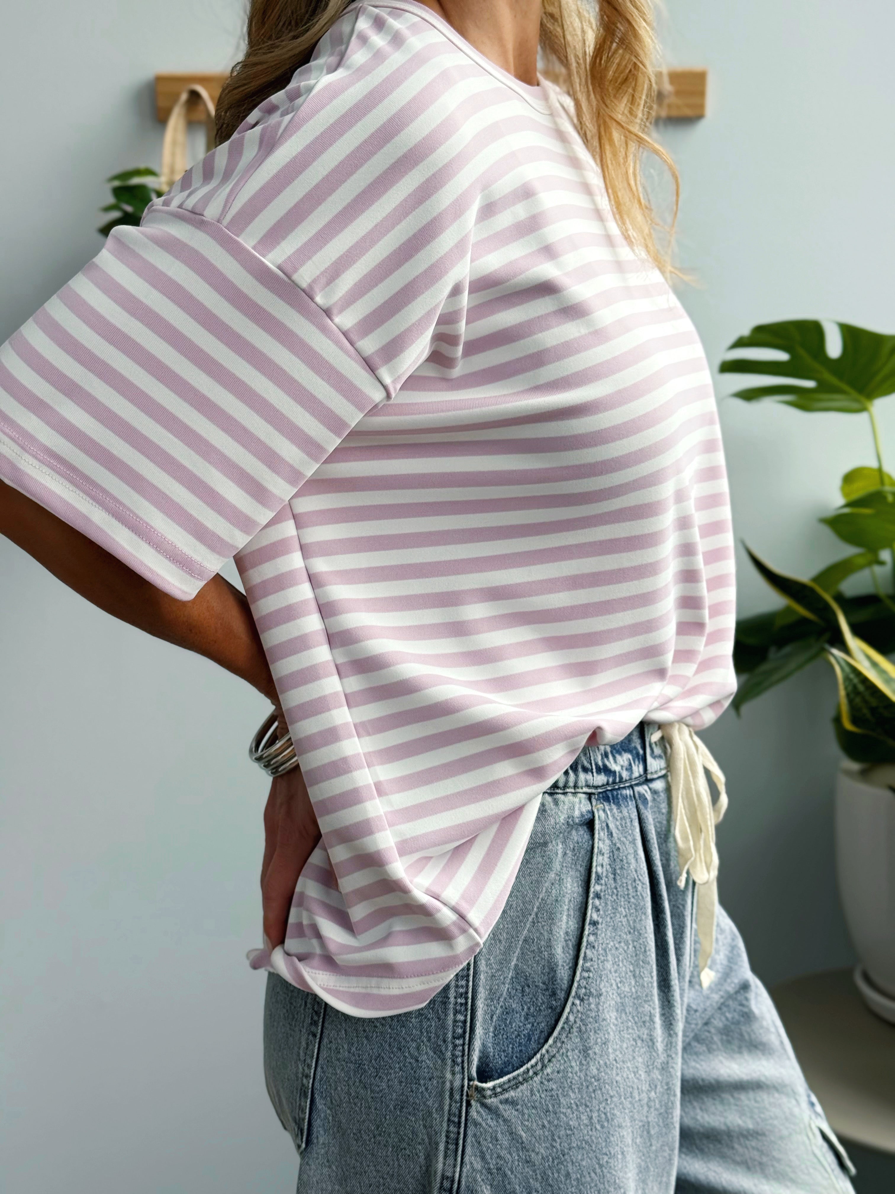 Lindsay Tee - LIGHT PINK/WHITE - willows clothing S/S SHIRT
