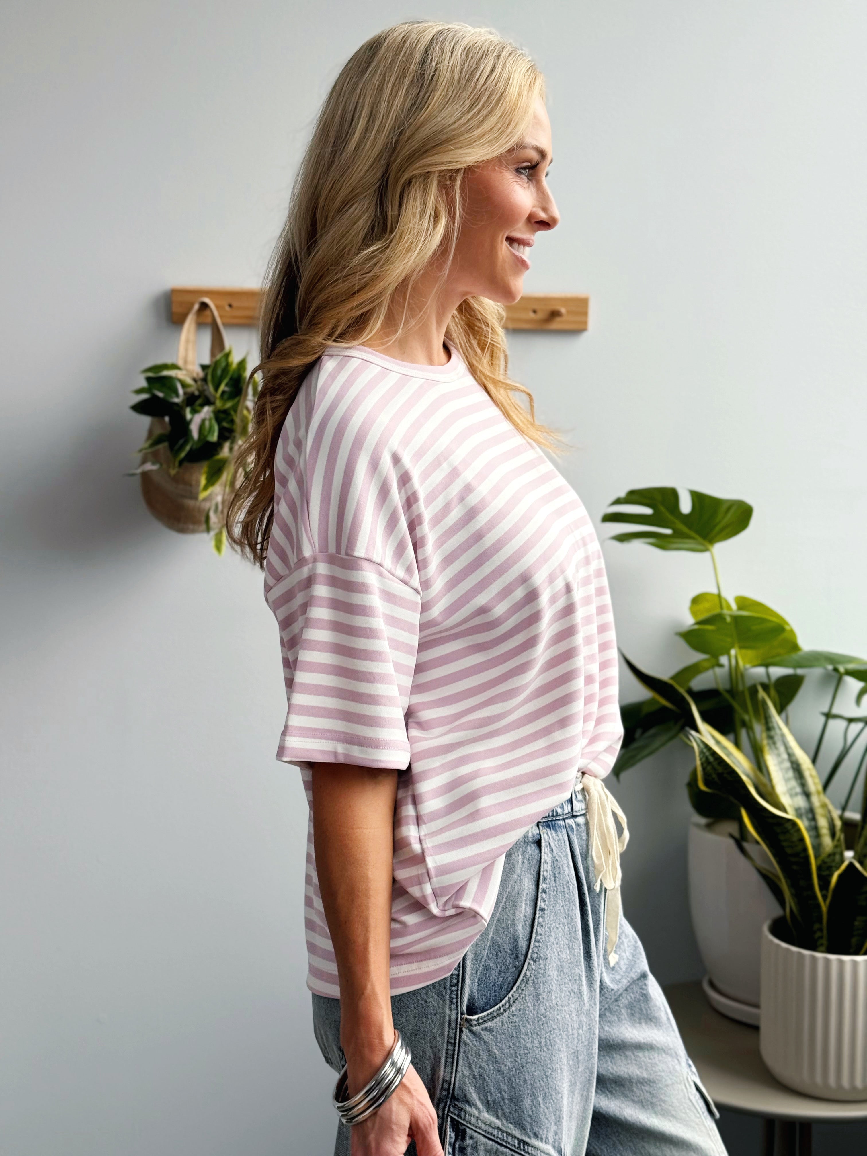 Lindsay Tee - LIGHT PINK/WHITE - willows clothing S/S SHIRT