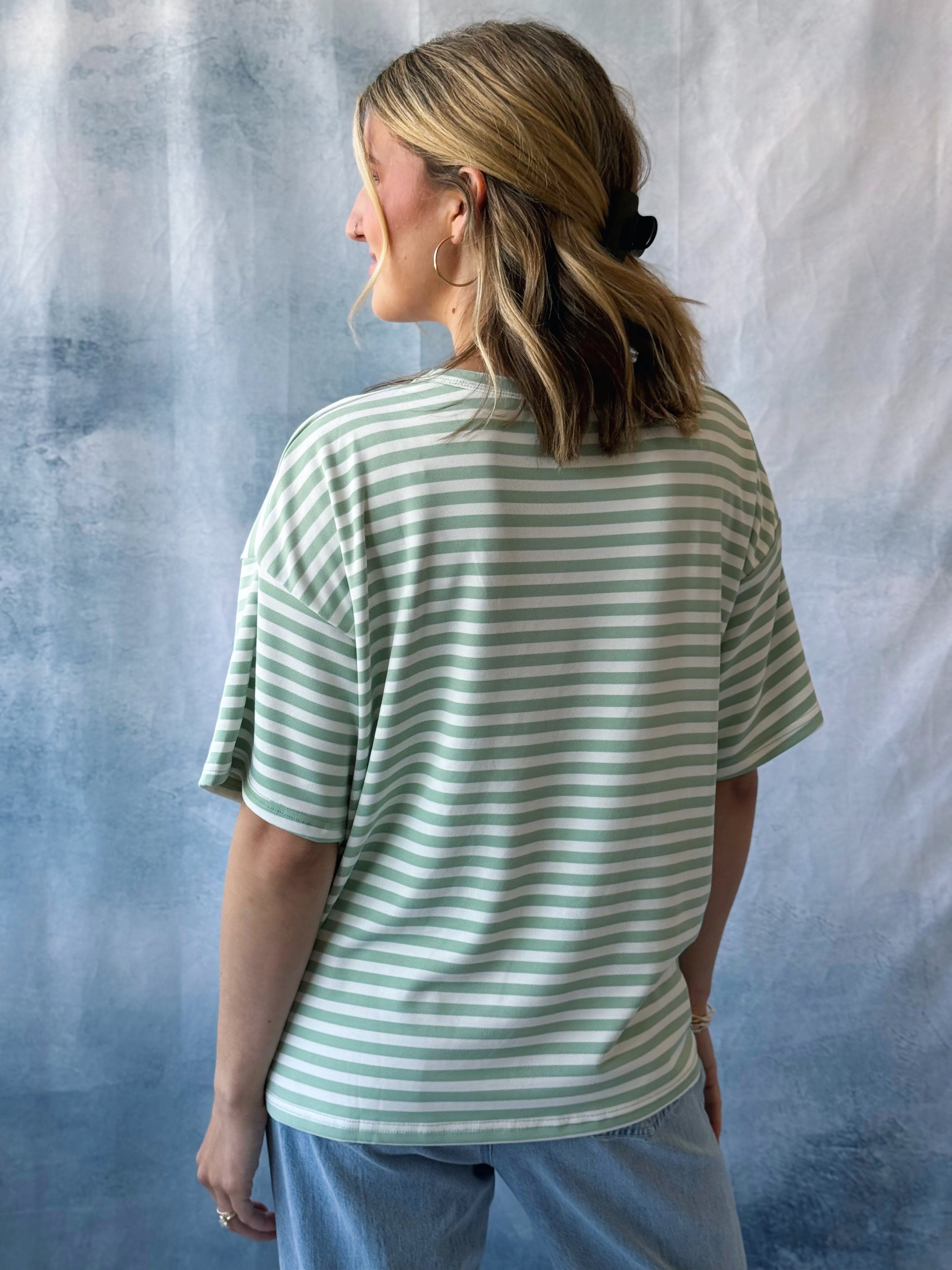 Lindsay Tee - SAGE/WHITE - willows clothing S/S SHIRT