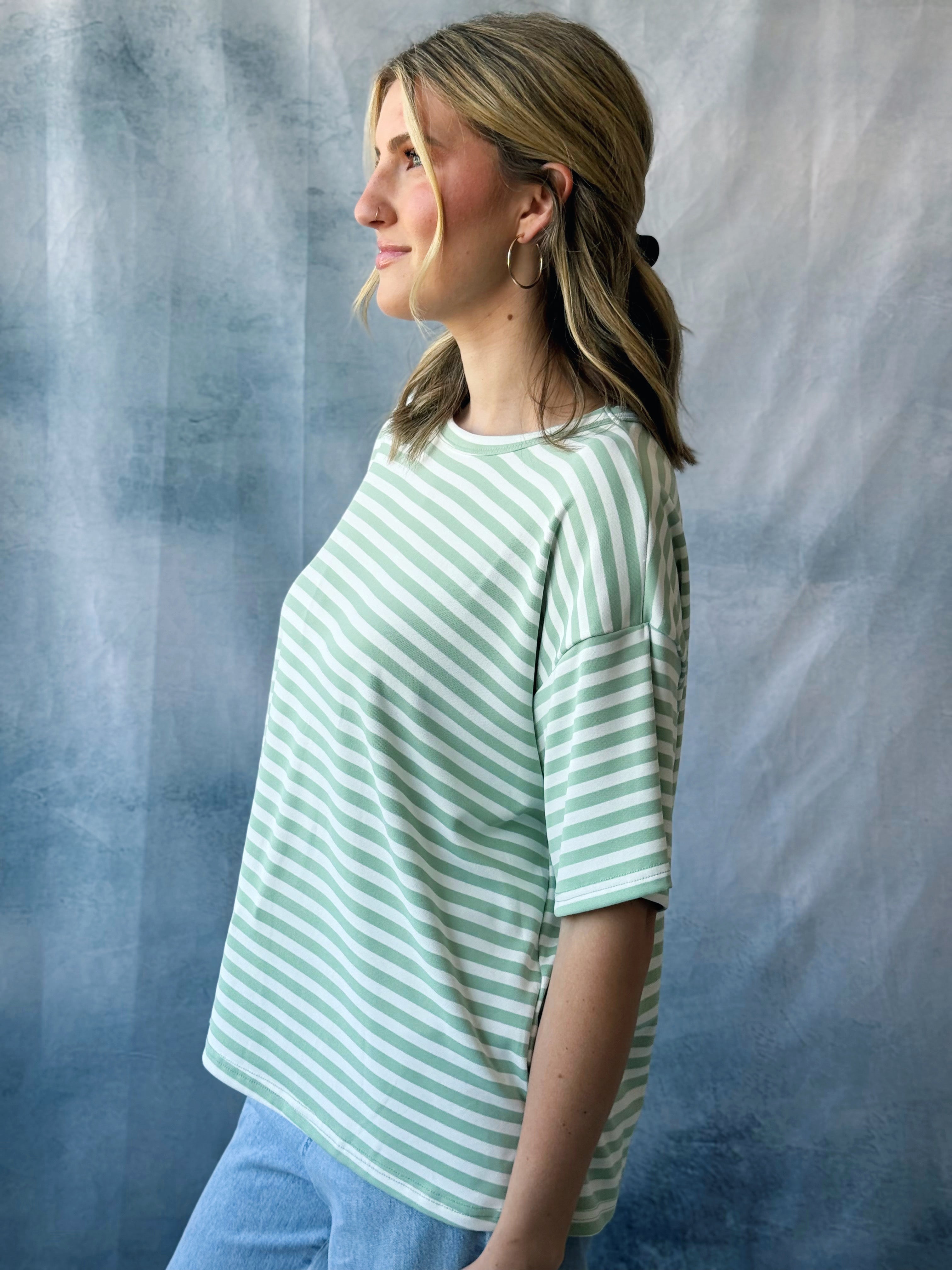 Lindsay Tee - SAGE/WHITE - willows clothing S/S SHIRT
