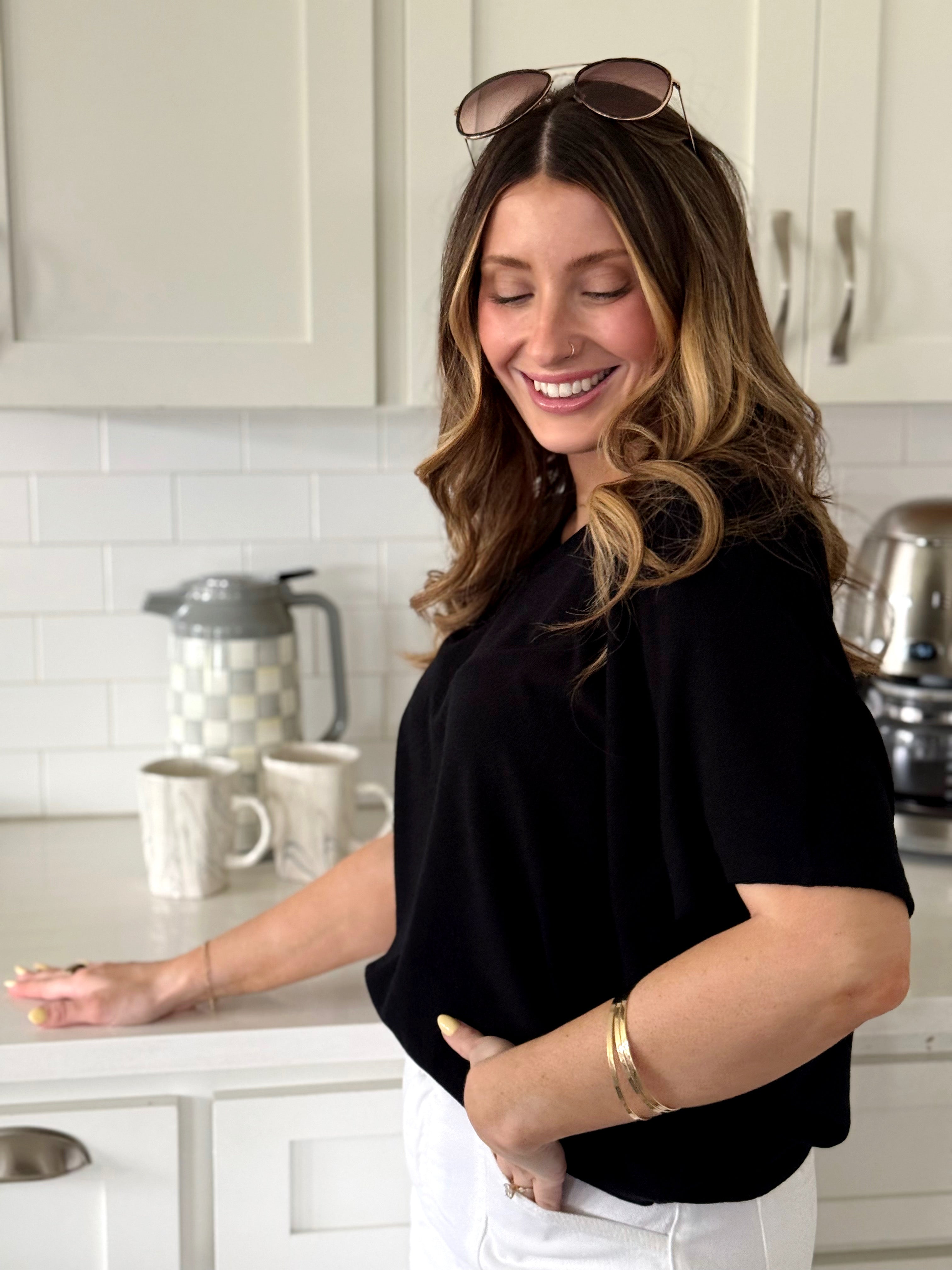 Lori V - Neck Tee - BLACK - willows clothing S/S Shirt