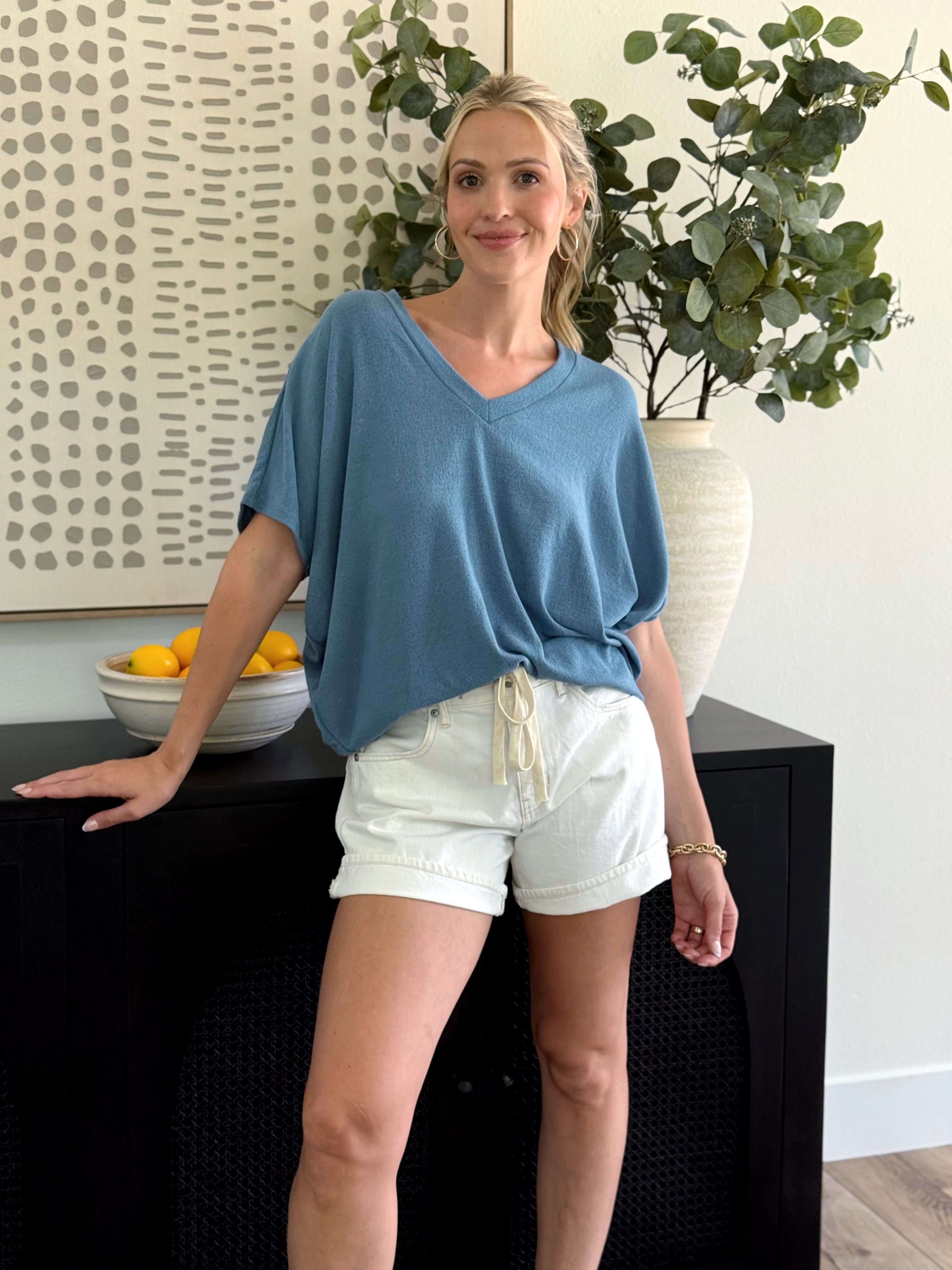 Lori V - Neck Tee - INDIGO - willows clothing S/S SHIRT