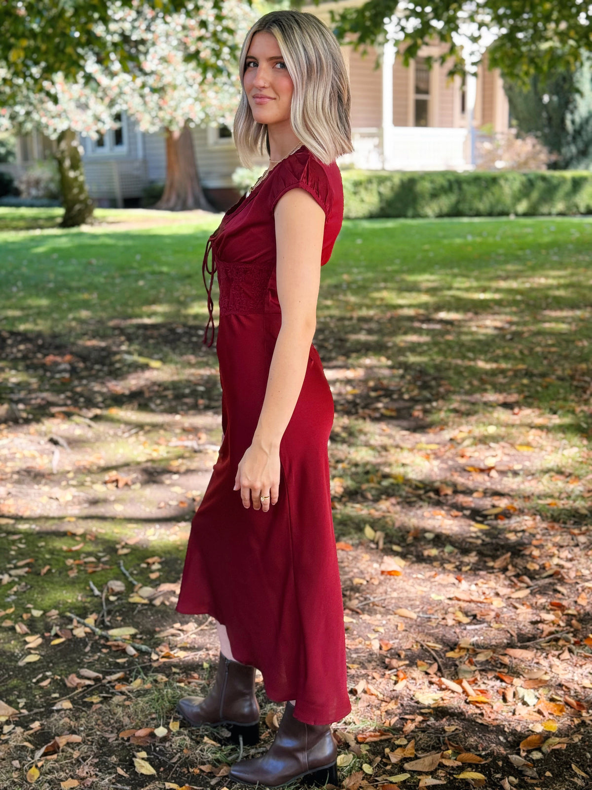 Love Story Dress - WINE - willows clothing MIDI DRESS