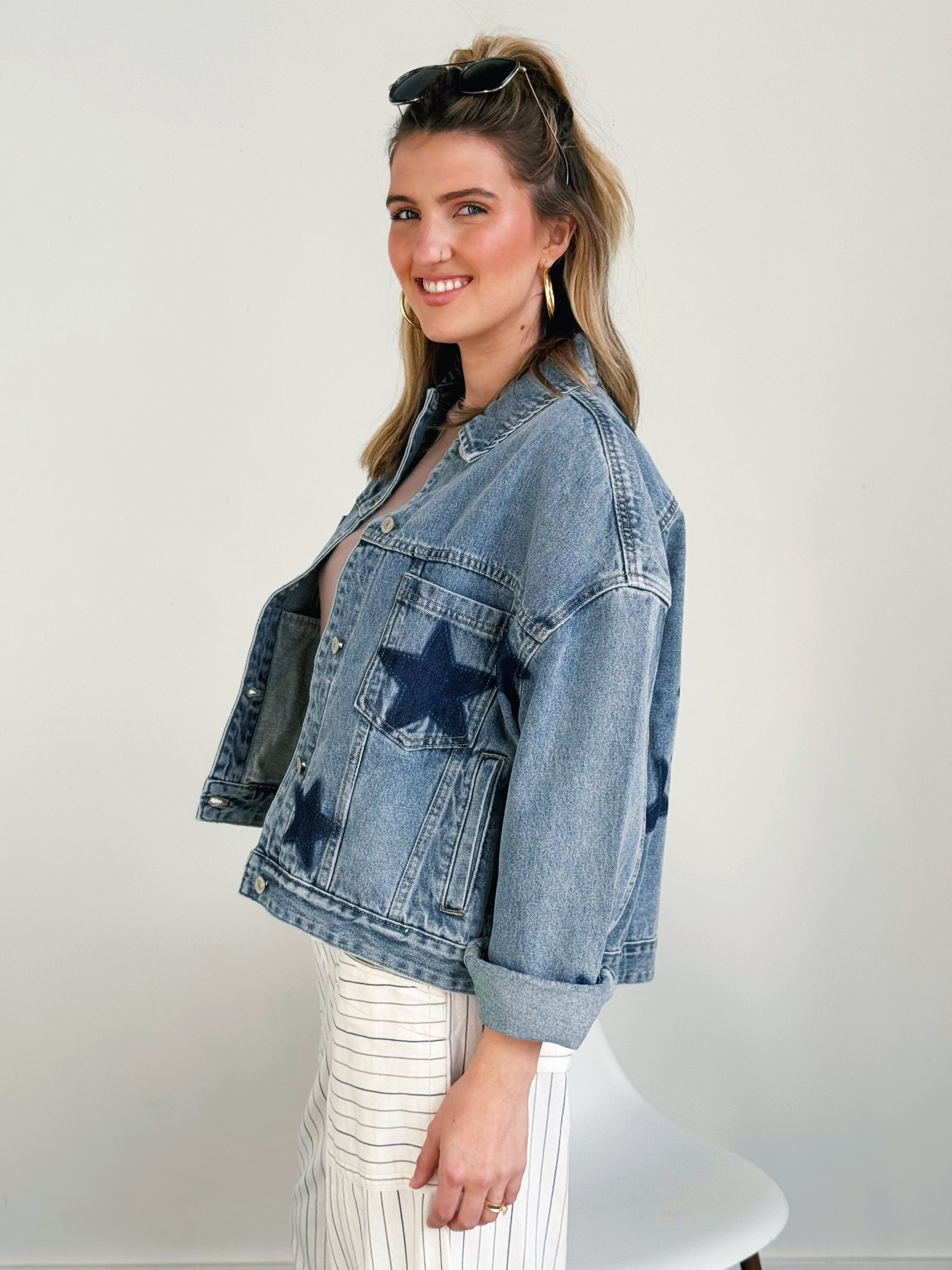 Lucky Star Denim Jacket - DENIM - willows clothing DENIM JACKET