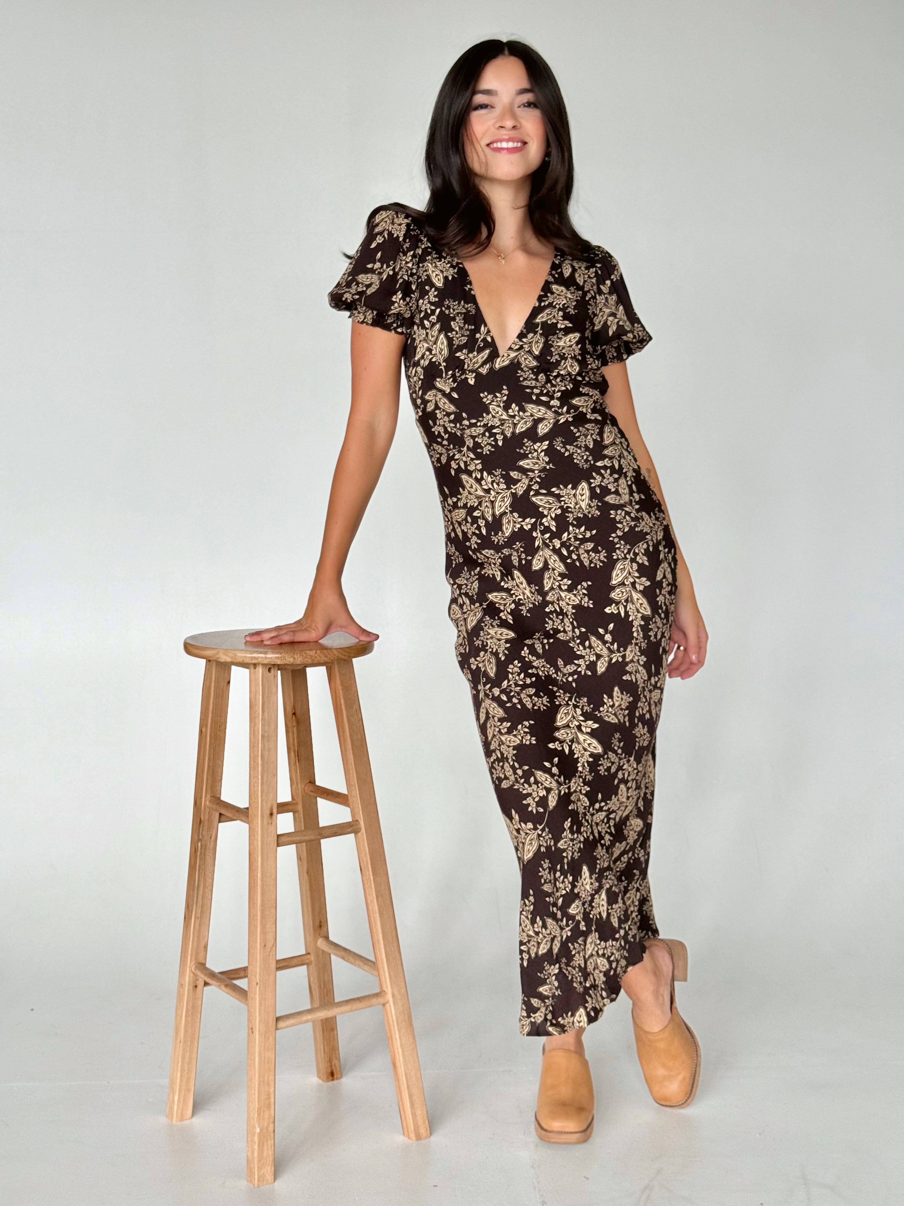 Mabel Dress - NIGHTFALL BOTANIC - willows clothing MIDI DRESS