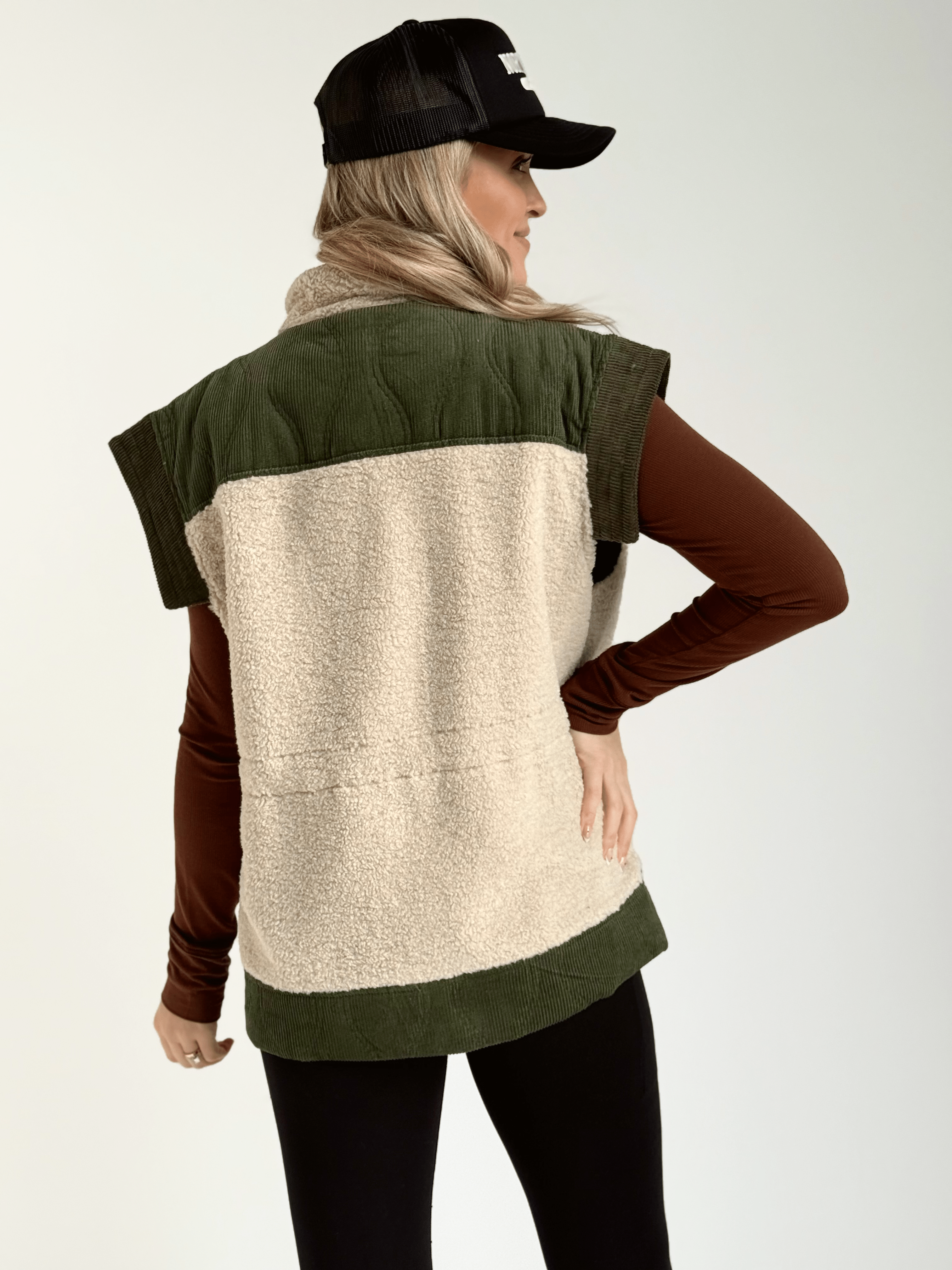 Madisen Vest - CREAM/OLIVE - willows clothing VEST