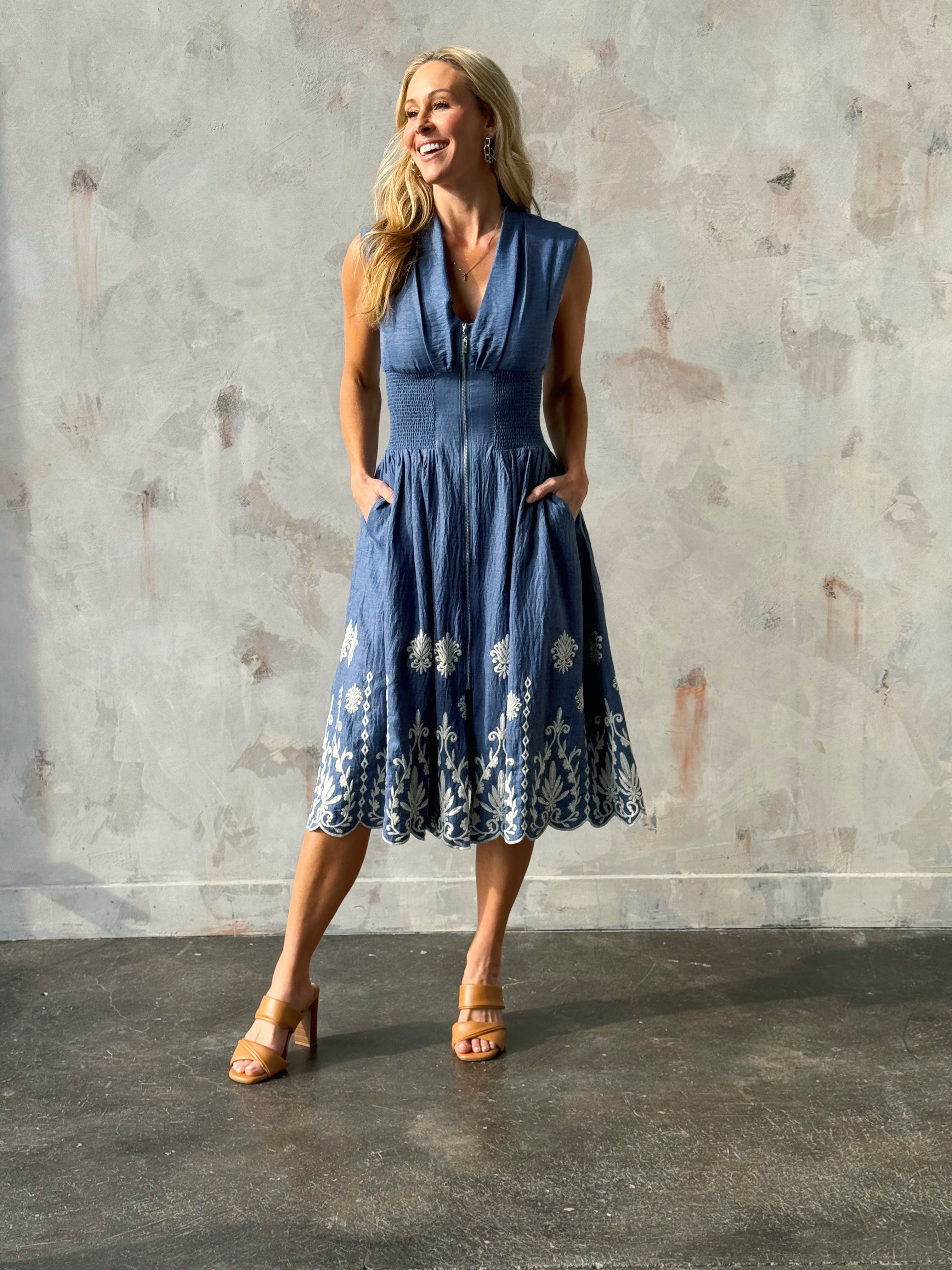 Maisie Dress - DENIM BLUE - willows clothing MIDI DRESS